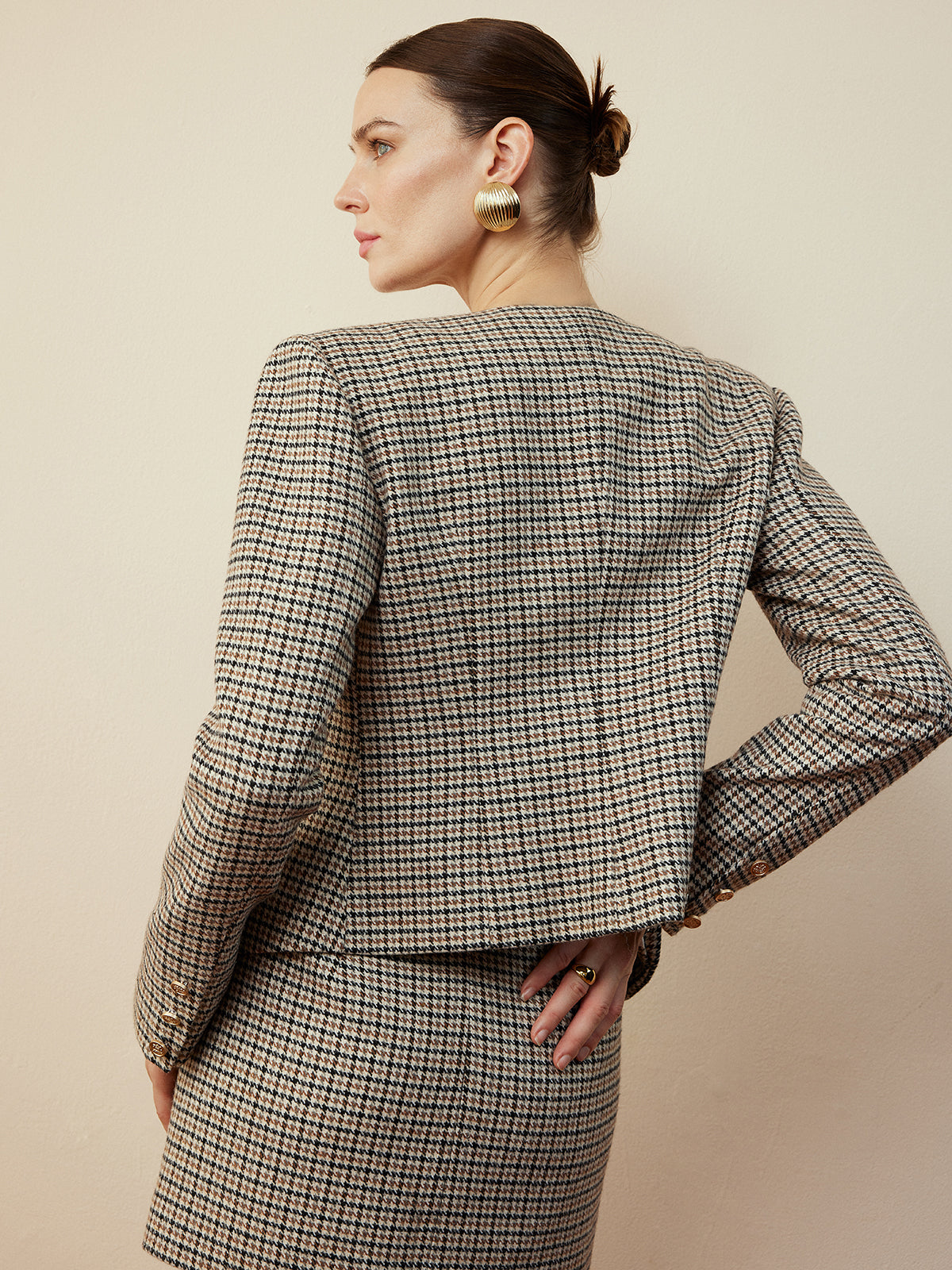Houndstooth Button Short Jacket-Massicos