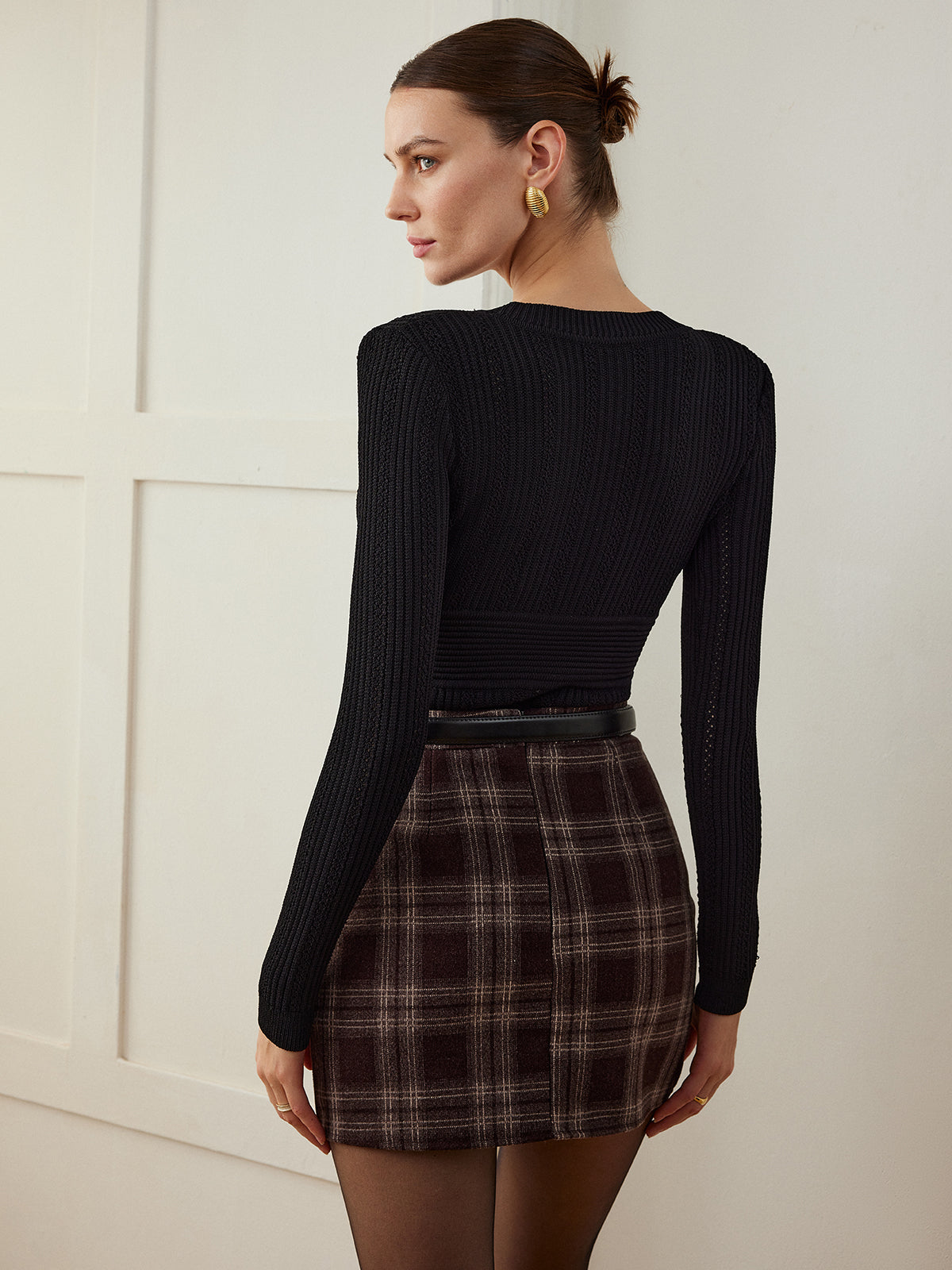 Metal Snowflake V-Neck Slim Sweater-Massicos