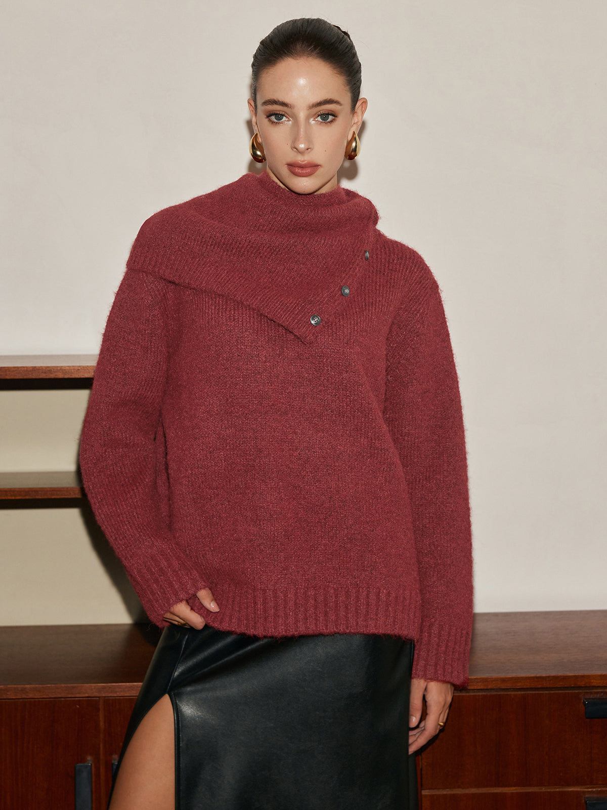 Adjustable Scarf Wool-Blend Sweater-Massicos