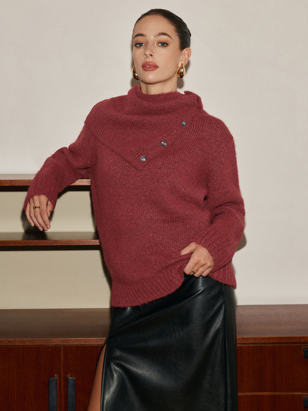 Adjustable Scarf Wool-Blend Sweater-Massicos