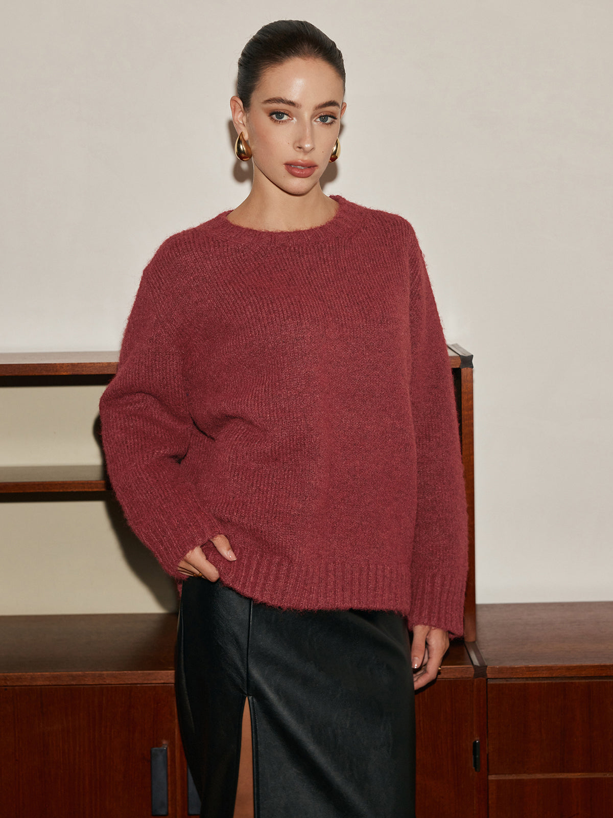 Adjustable Scarf Wool-Blend Sweater-Massicos