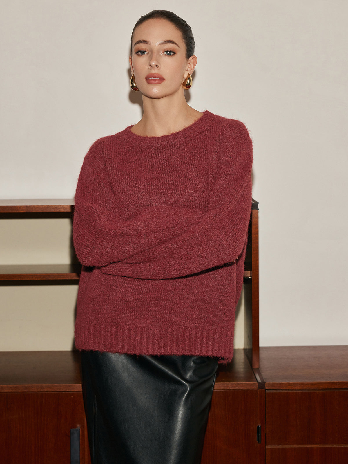 Adjustable Scarf Wool-Blend Sweater-Massicos