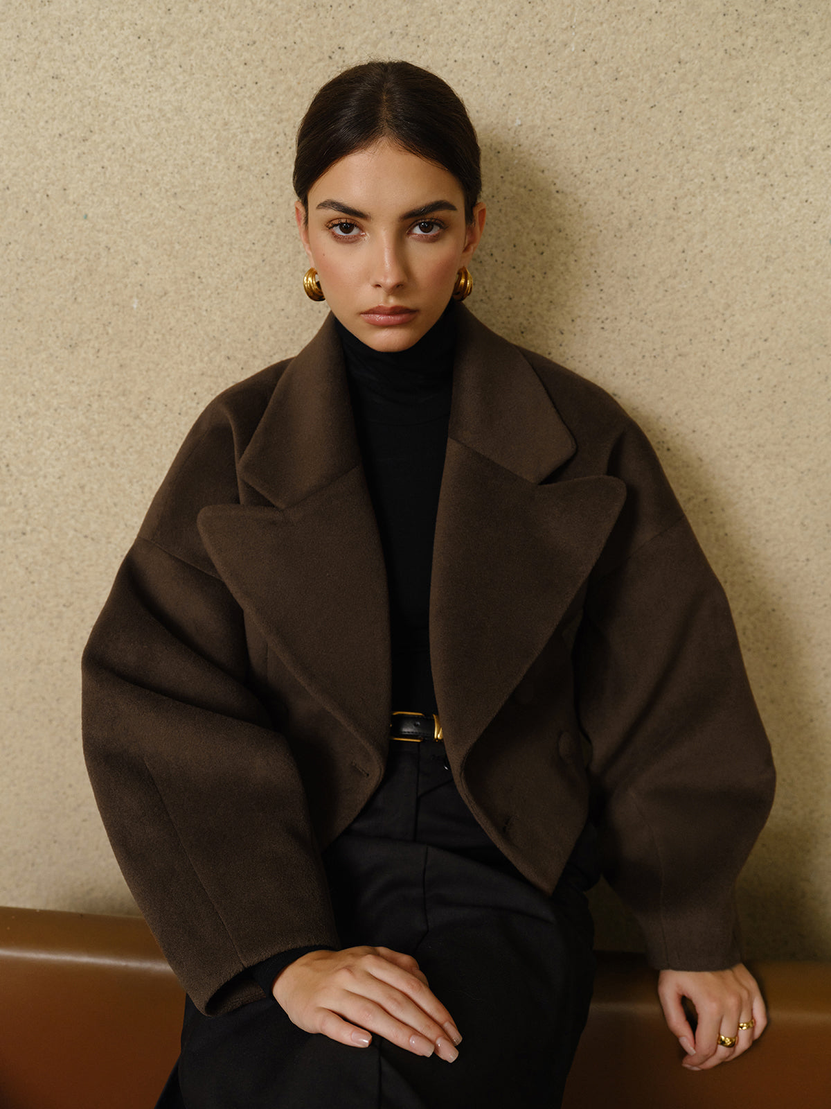 Button Tweed Lapel Short Coat-Massicos