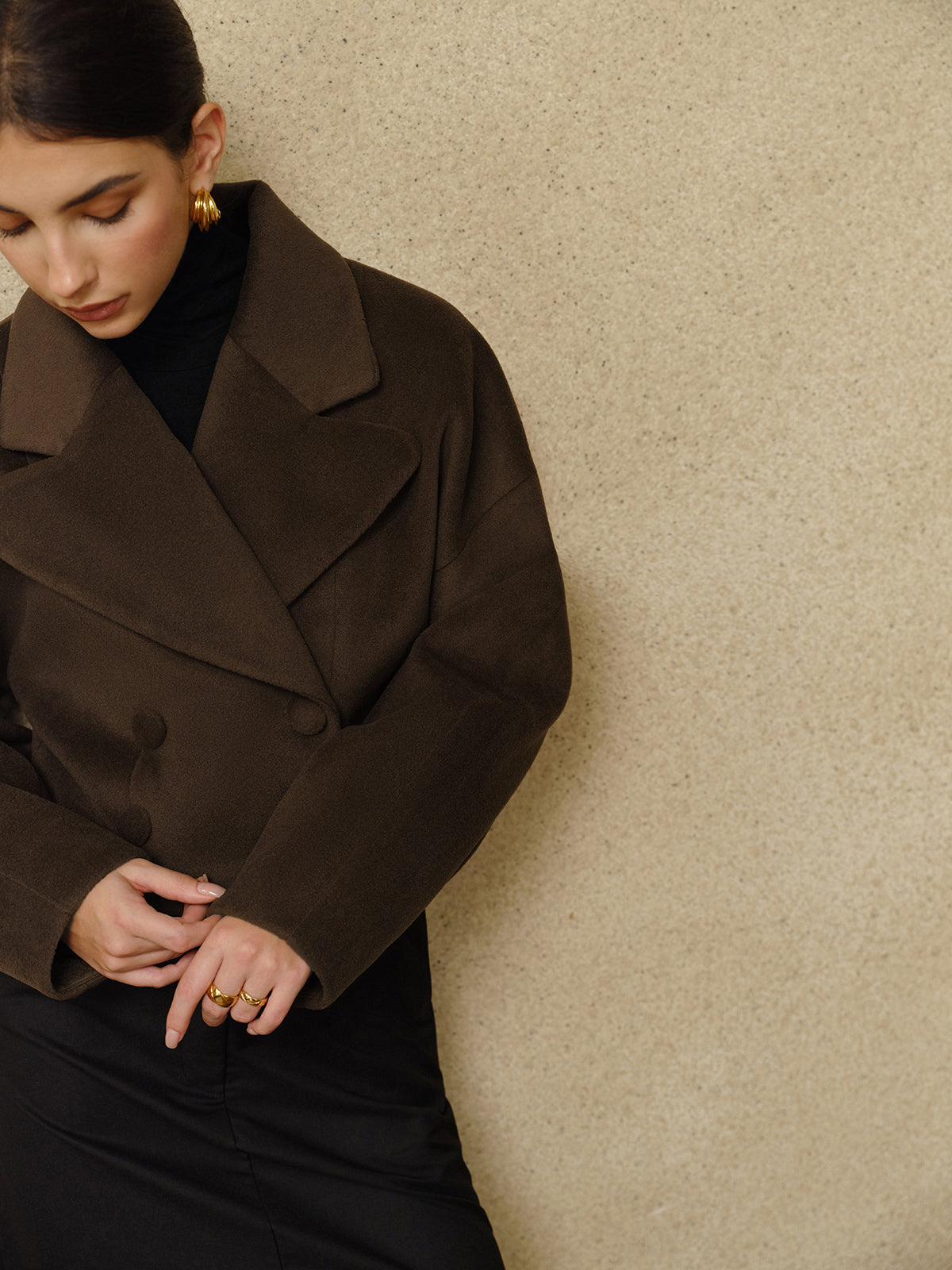 Button Tweed Lapel Short Coat-Massicos
