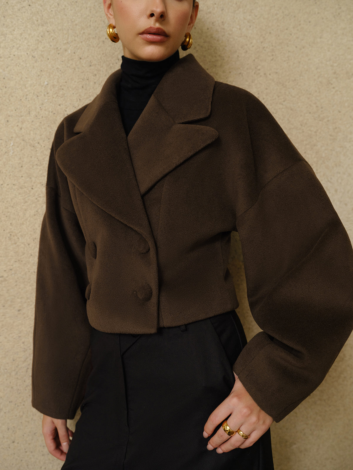 Button Tweed Lapel Short Coat-Massicos