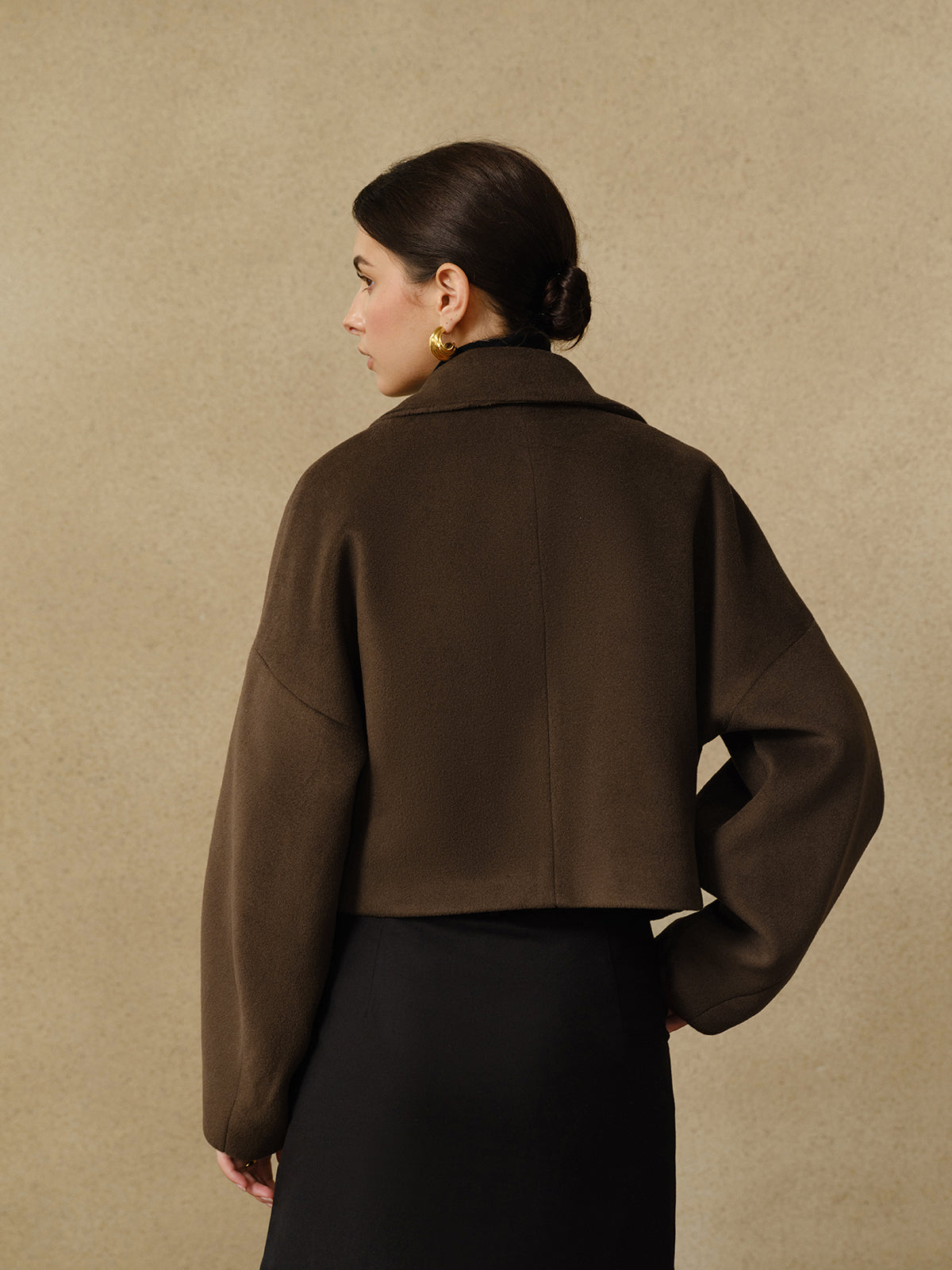 Button Tweed Lapel Short Coat-Massicos