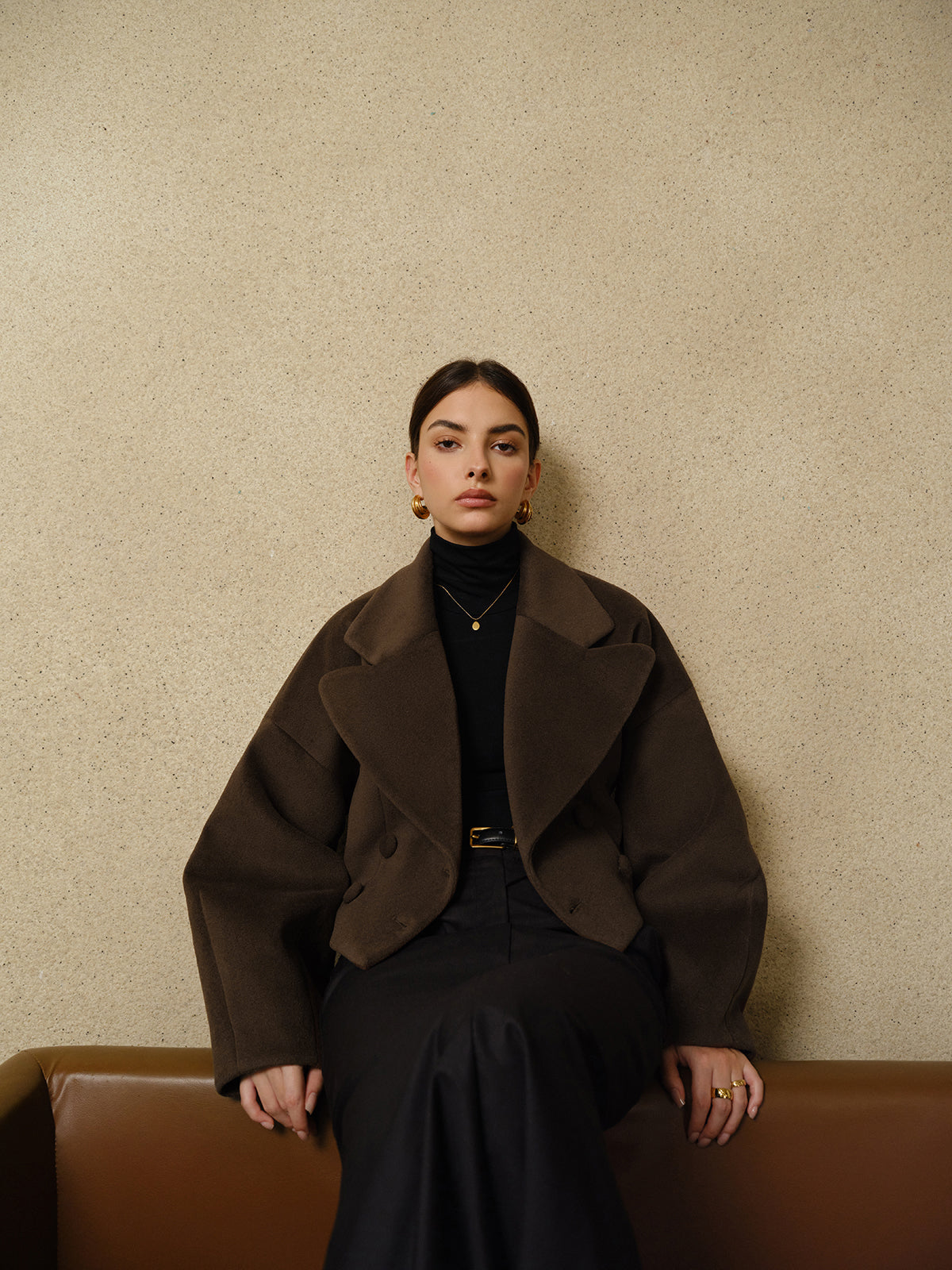 Button Tweed Lapel Short Coat-Massicos