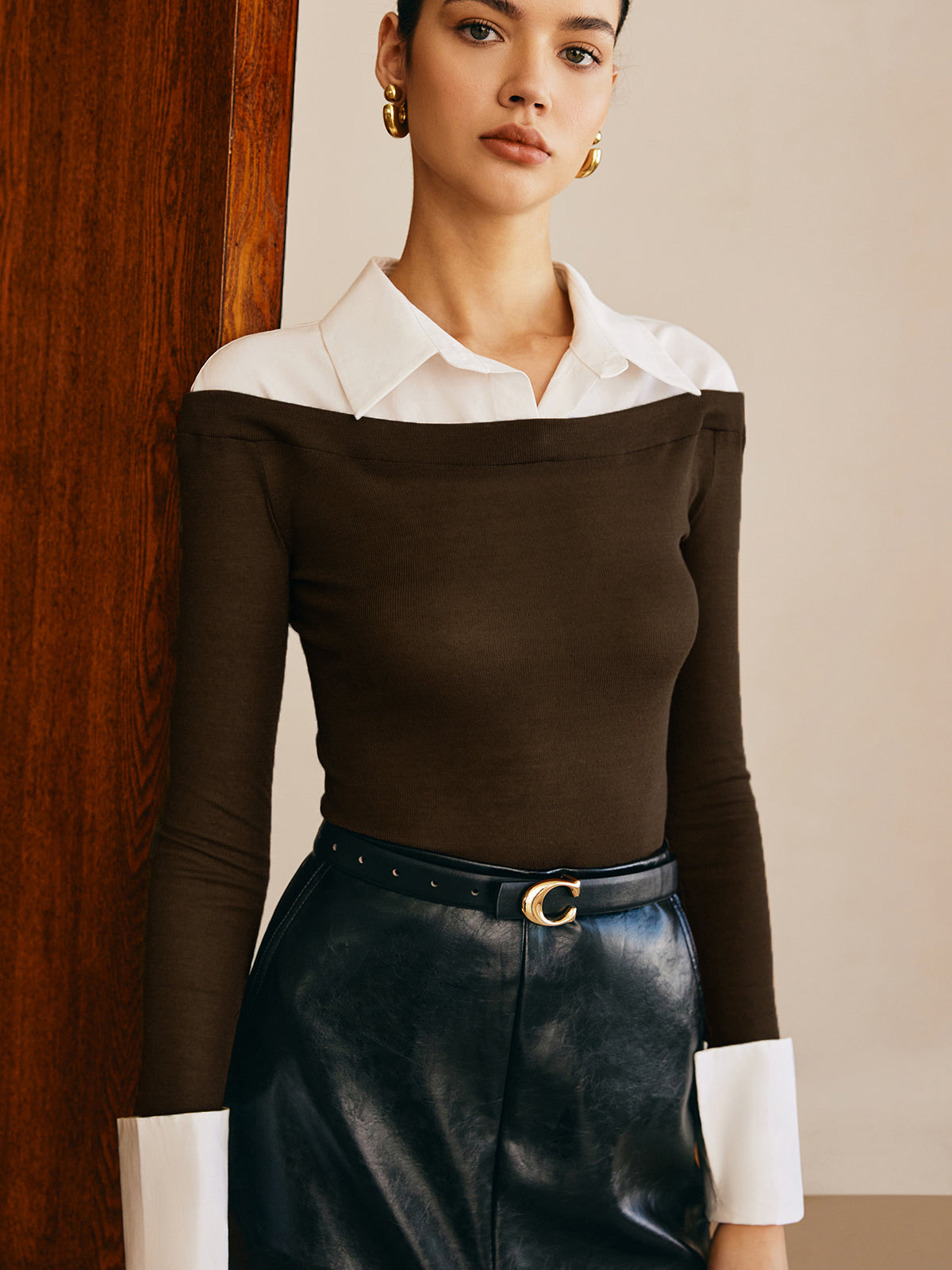 Semi-Sheer Panel Jersey Slim Top-Massicos