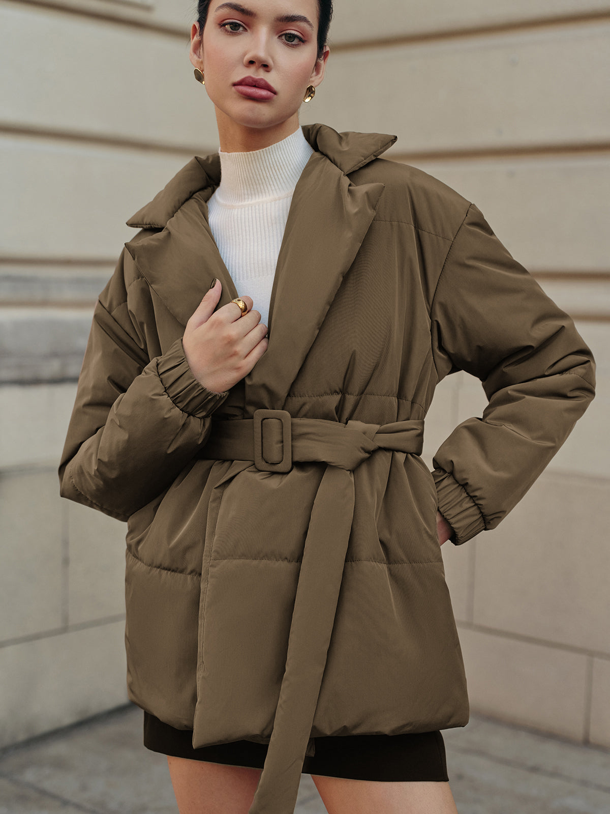 Belted Lapel Cozy Winter Coat-Massicos