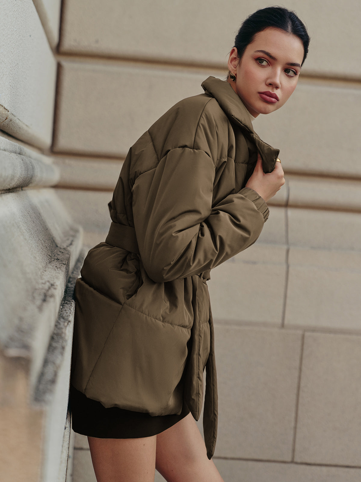 Belted Lapel Cozy Winter Coat-Massicos