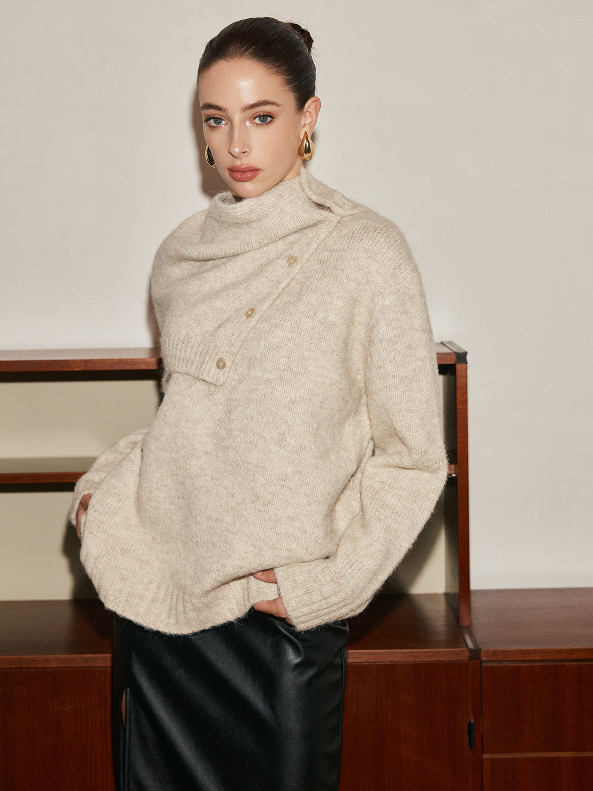 Adjustable Scarf Wool-Blend Sweater-Massicos