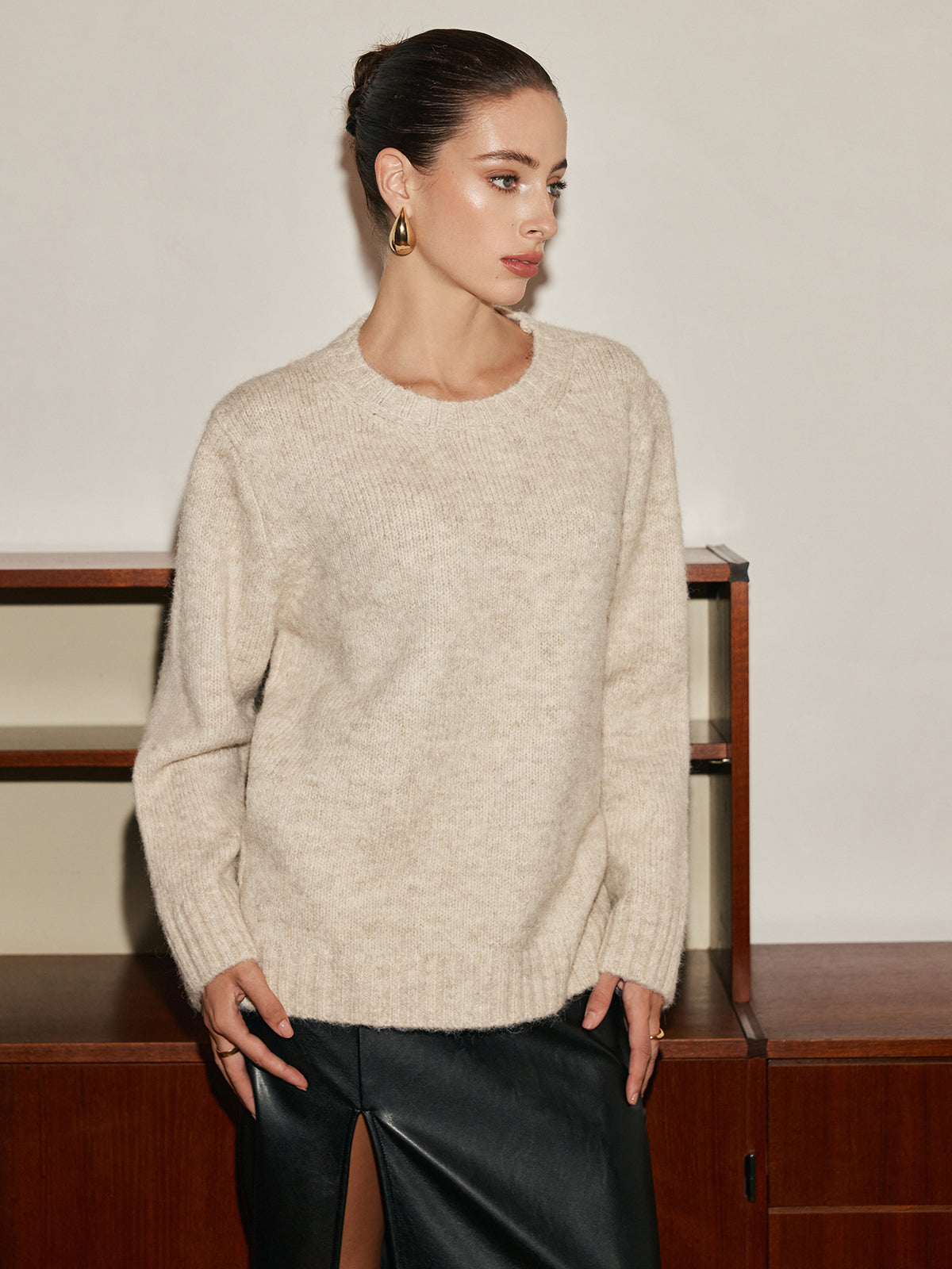 Adjustable Scarf Wool-Blend Sweater-Massicos