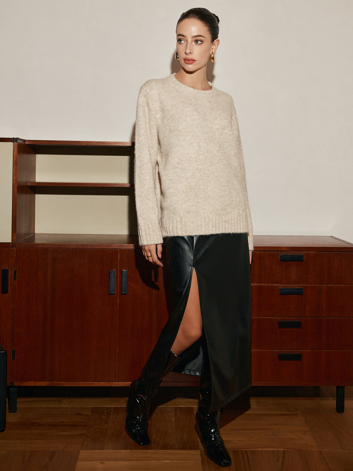 Adjustable Scarf Wool-Blend Sweater-Massicos