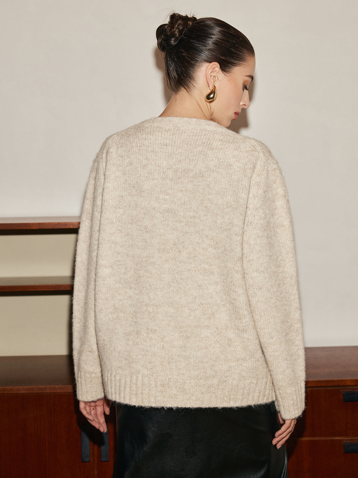 Adjustable Scarf Wool-Blend Sweater-Massicos