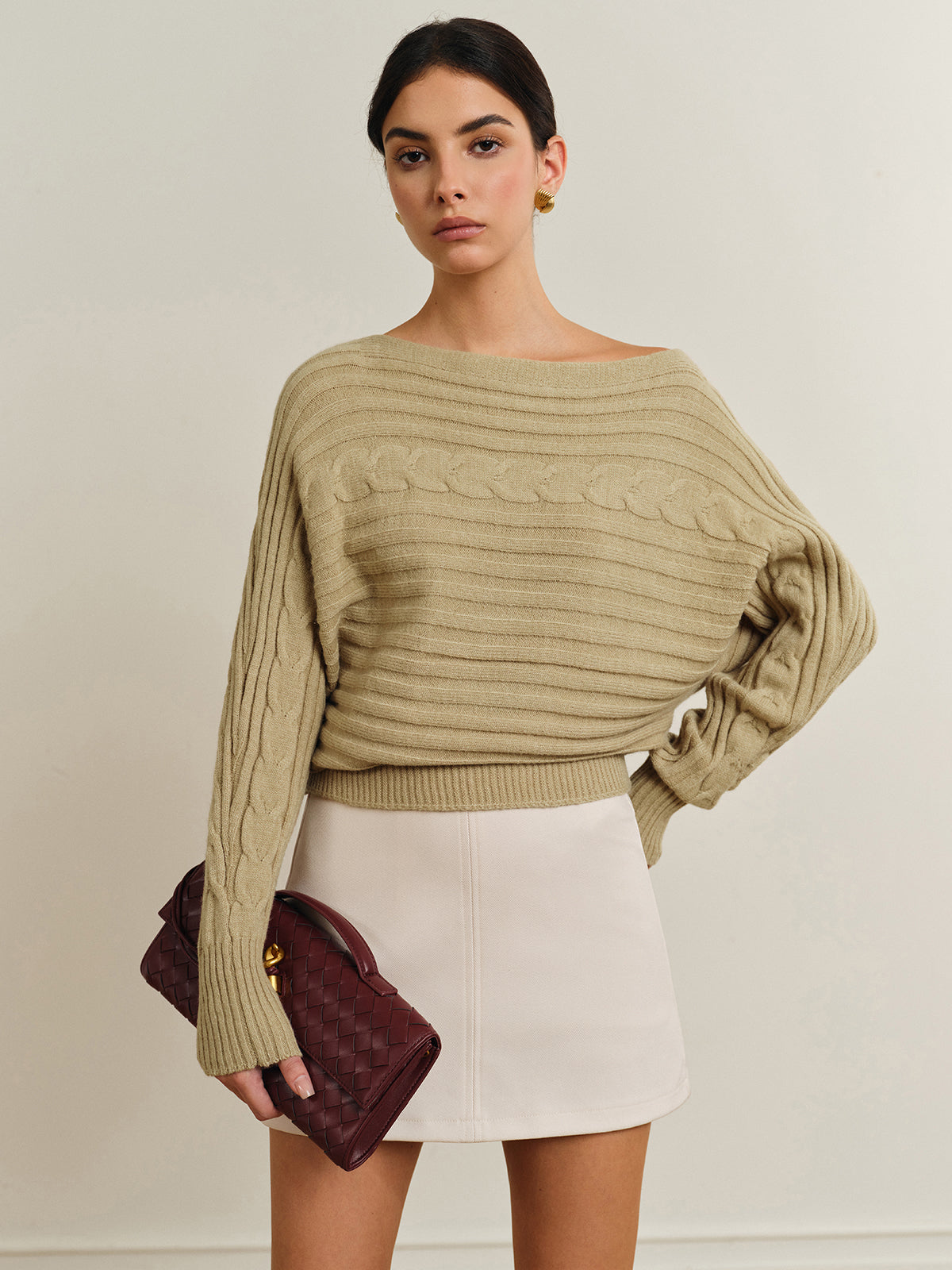 Straight Neck Twist Sweater-Massicos