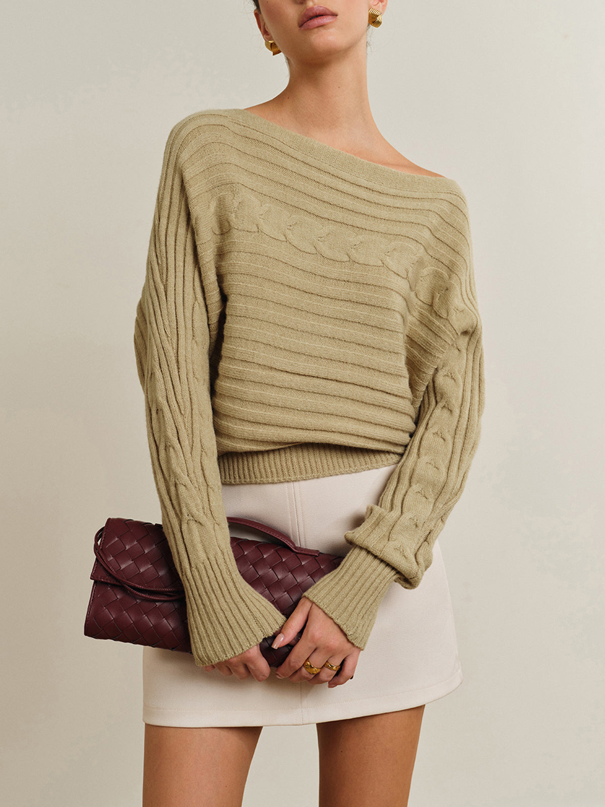 Straight Neck Twist Sweater-Massicos
