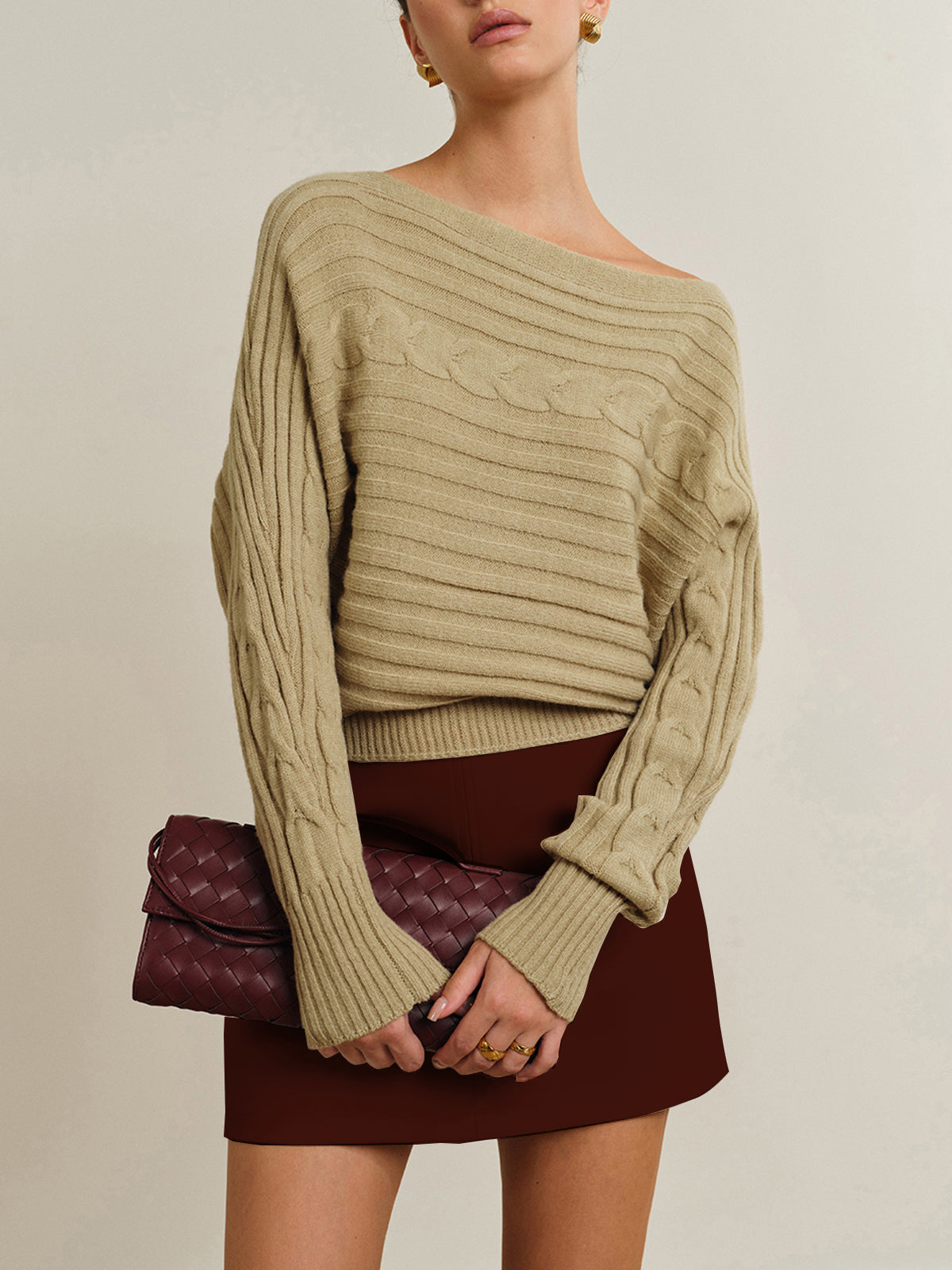 Straight Neck Twist Sweater-Massicos