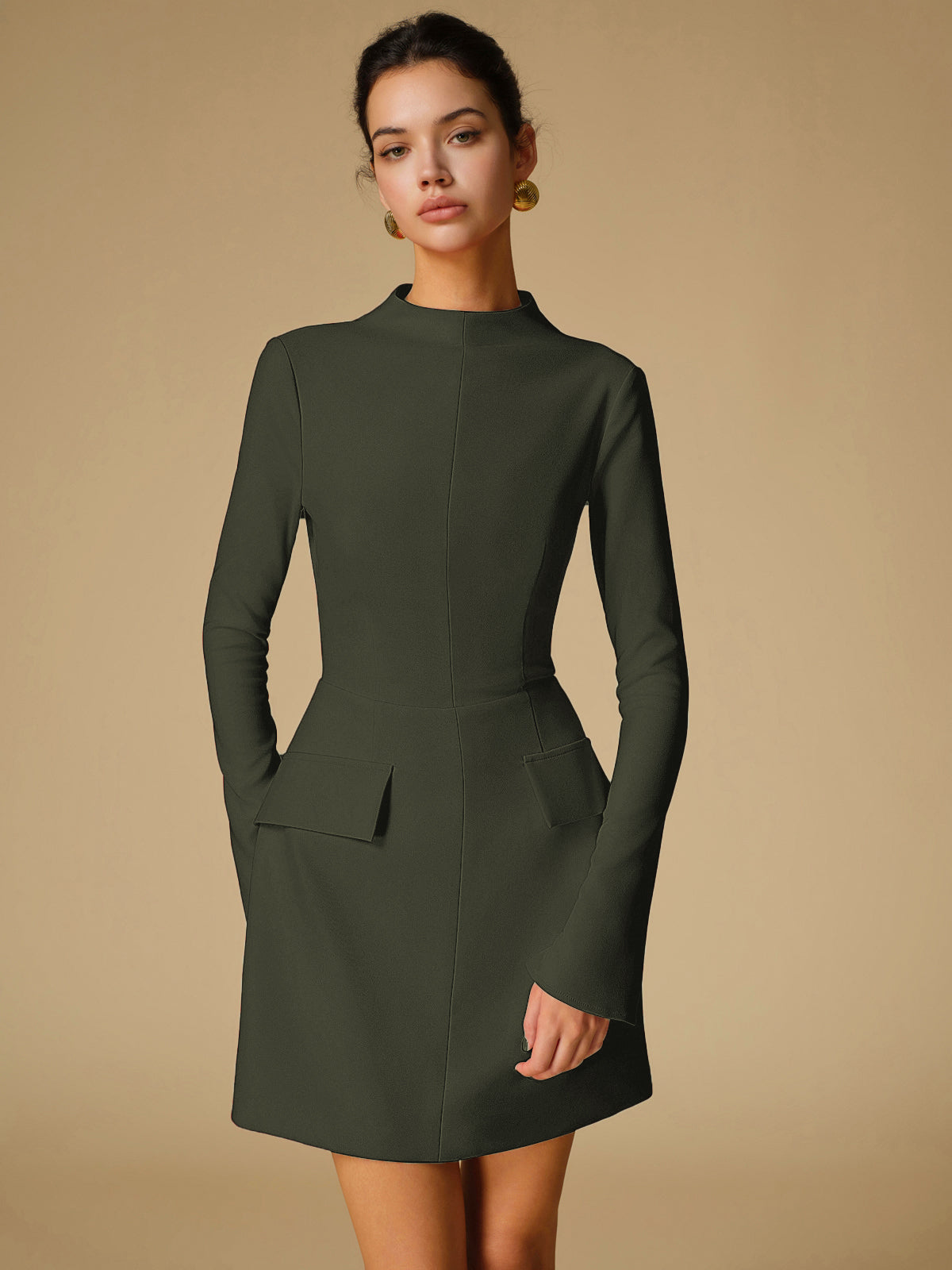 Minimalist Plain Mock Neck Dress-Massicos