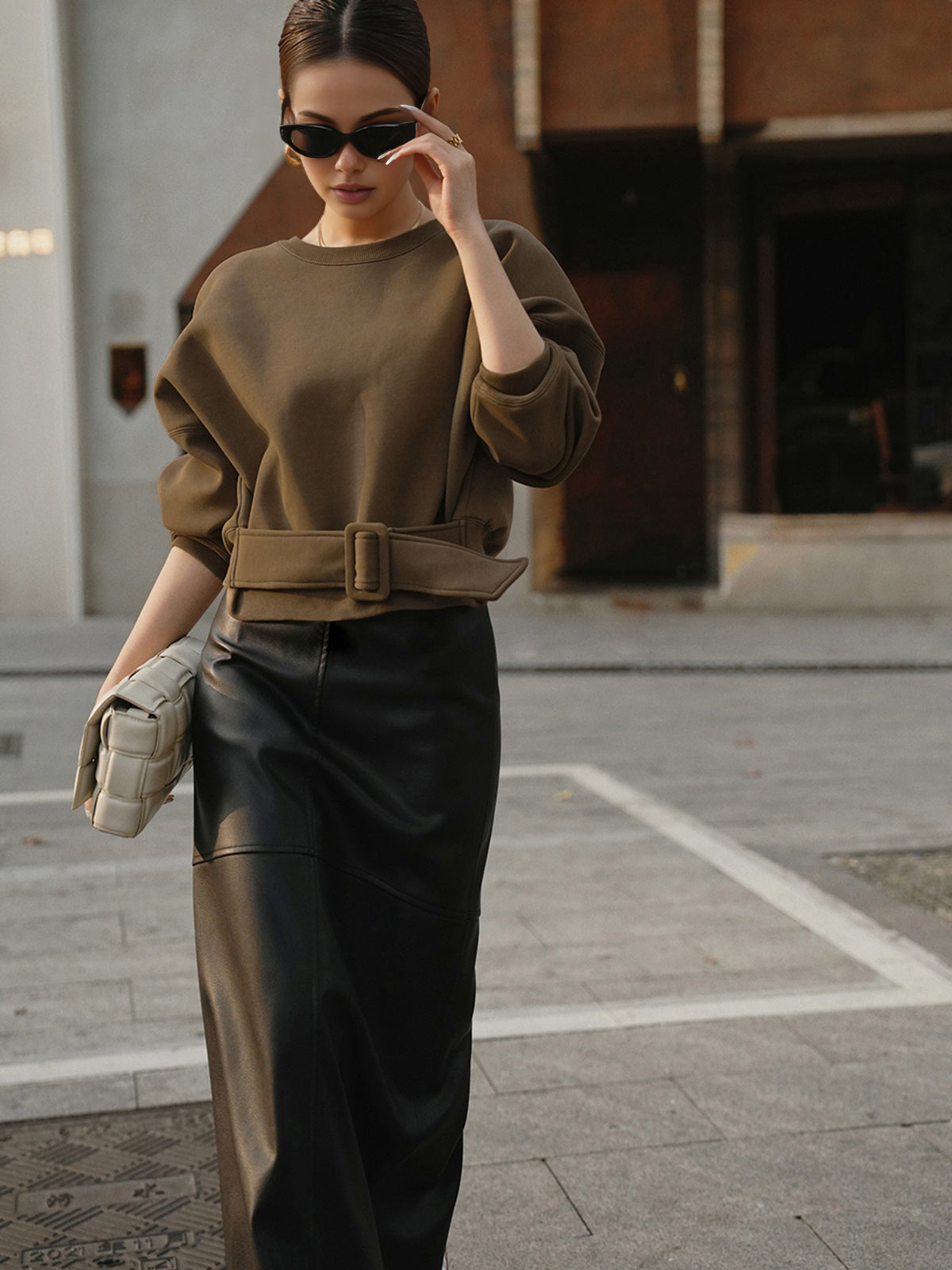 Belted Short Sweatshirt-Massicos