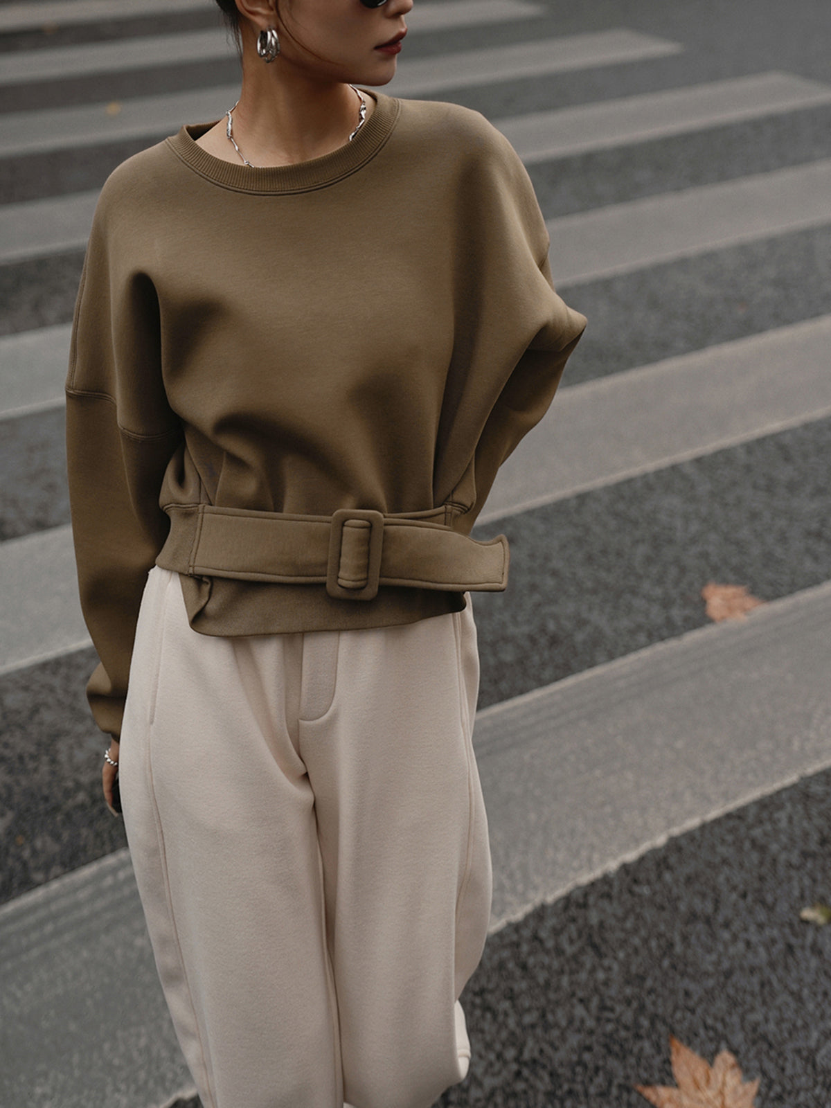 Belted Short Sweatshirt-Massicos