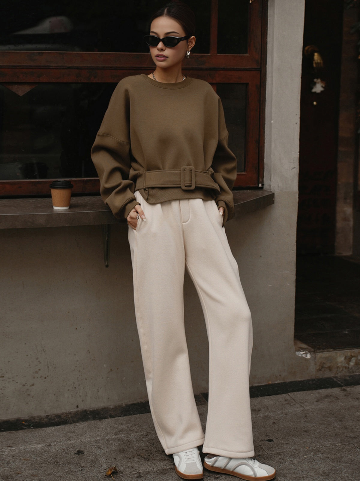 Belted Short Sweatshirt-Massicos