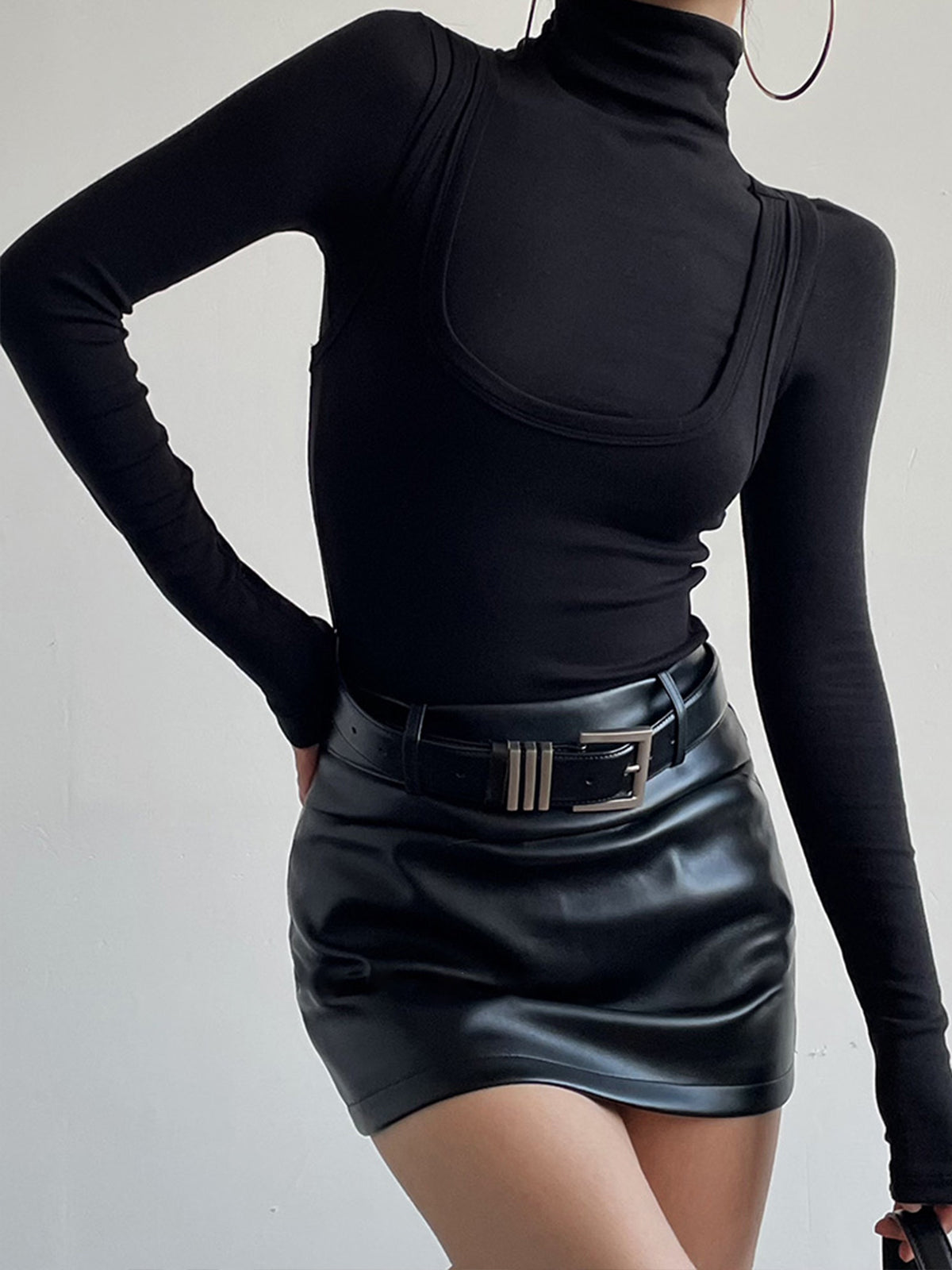 2 in 1 Mock Neck Jersey Top-Massicos