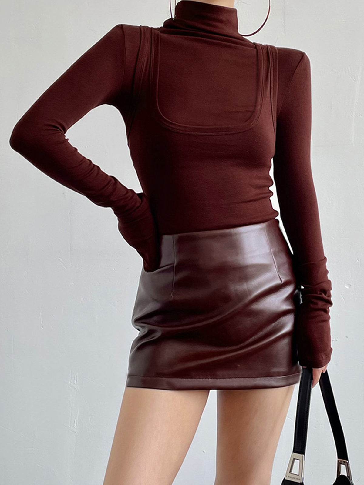 2 in 1 Mock Neck Jersey Top-Massicos