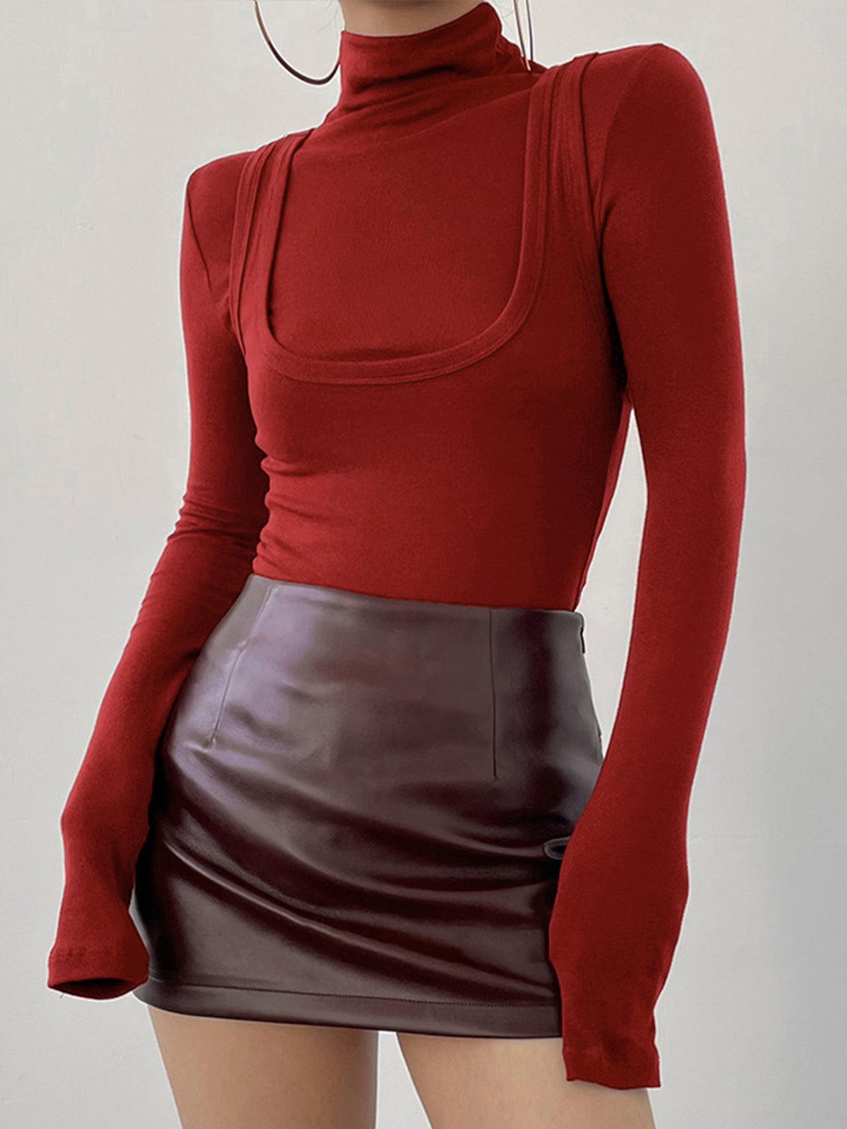 2 in 1 Mock Neck Jersey Top-Massicos