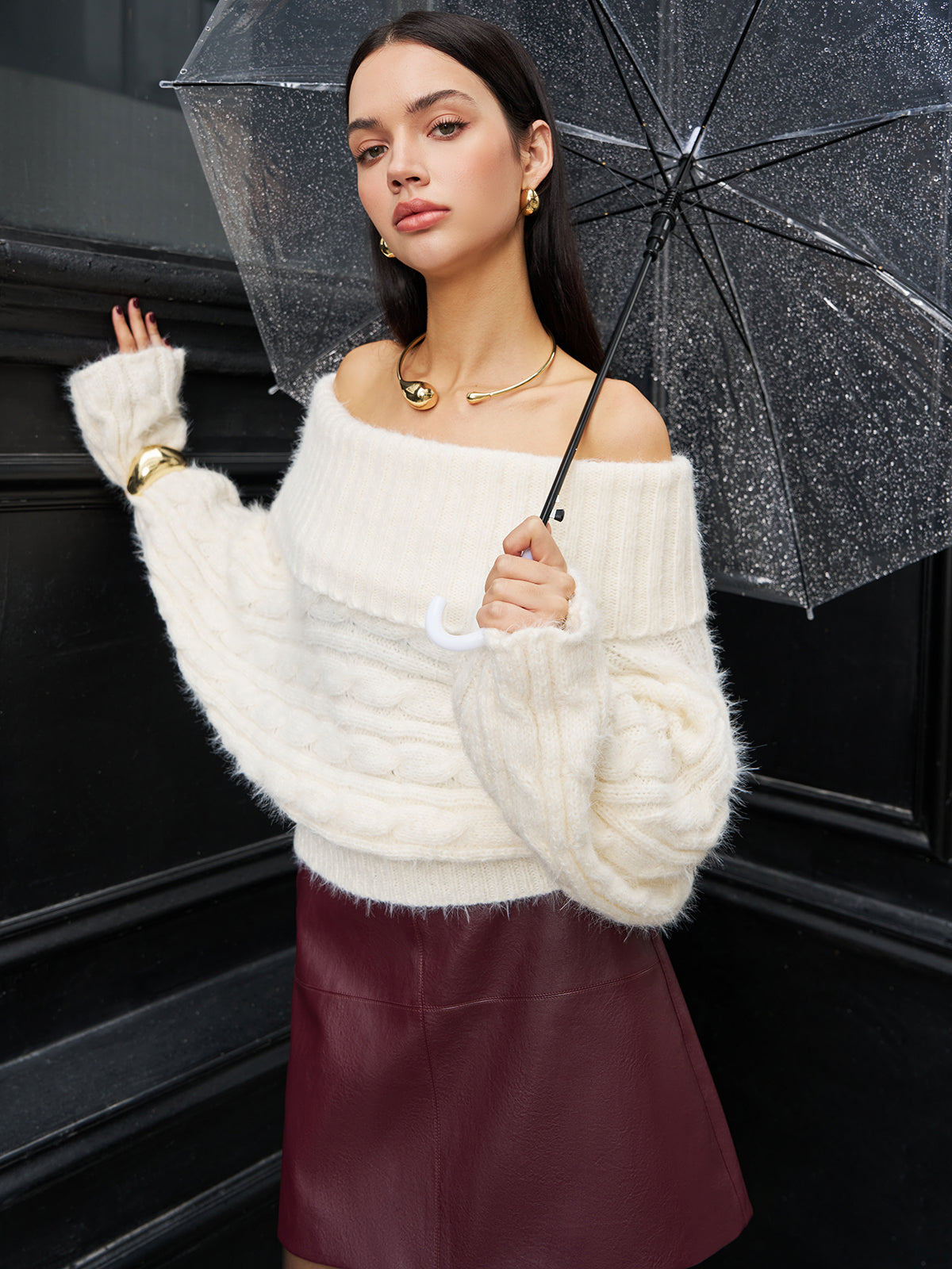 Romance Off-Shoulder Twist Sweater-Massicos