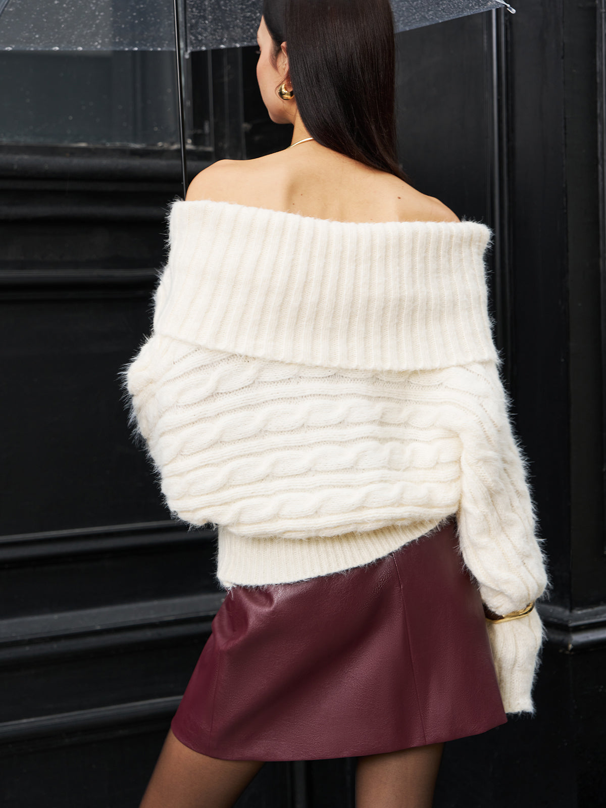 Romance Off-Shoulder Twist Sweater-Massicos
