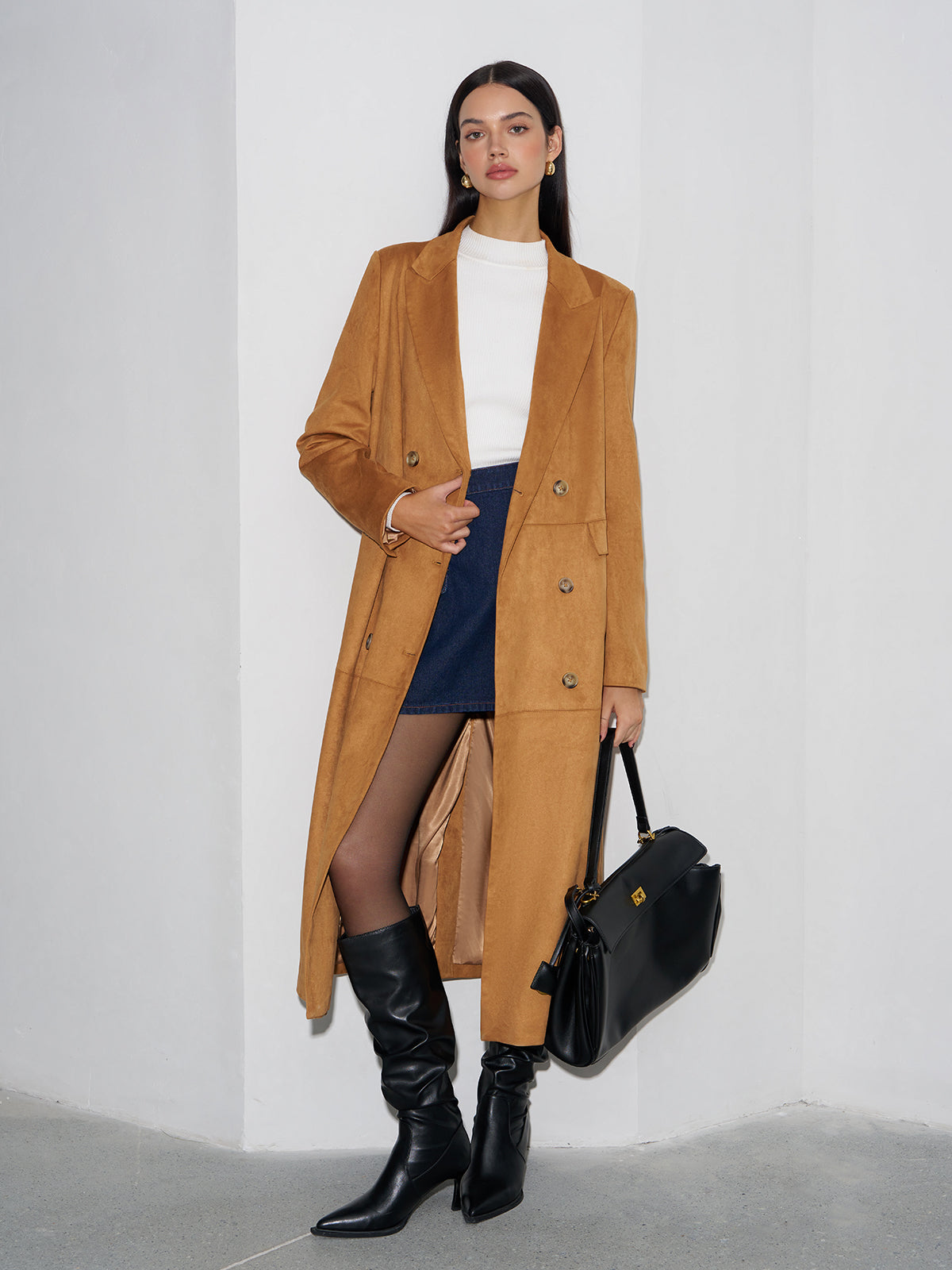 Suede Button Long Blazer-Massicos