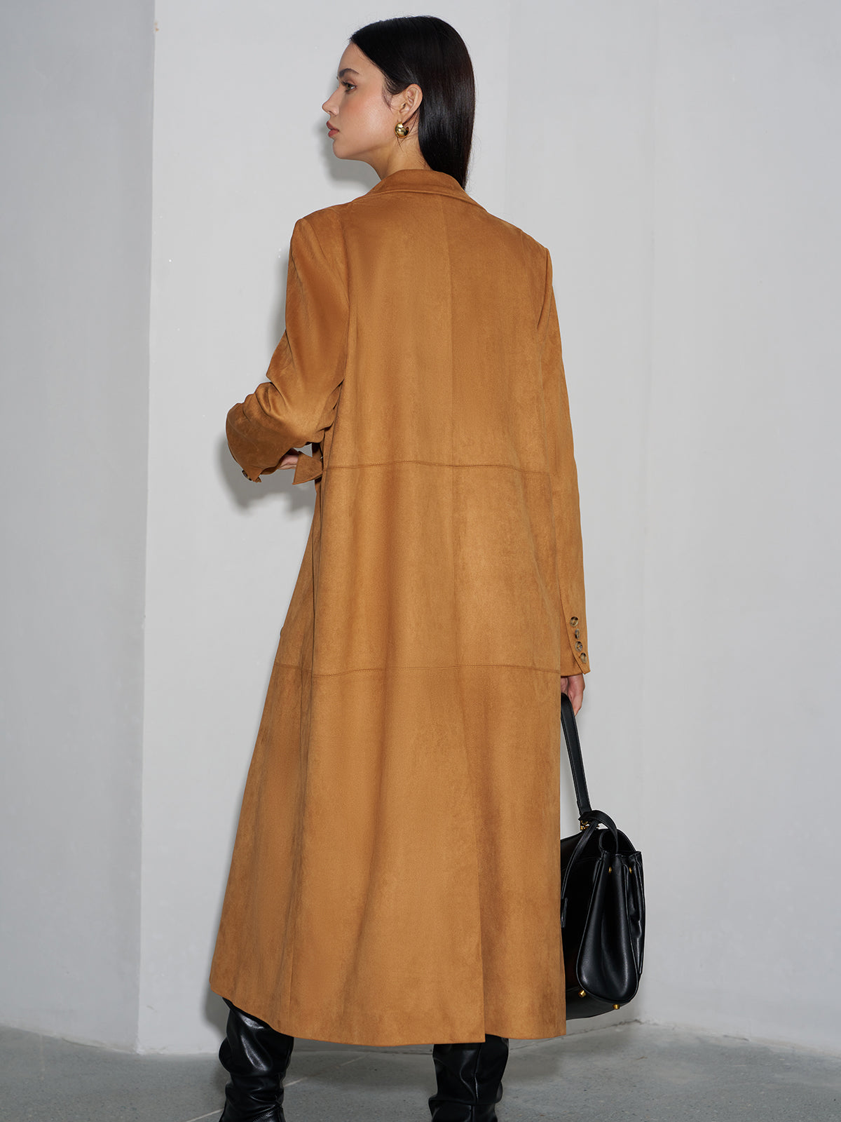 Suede Button Long Blazer-Massicos