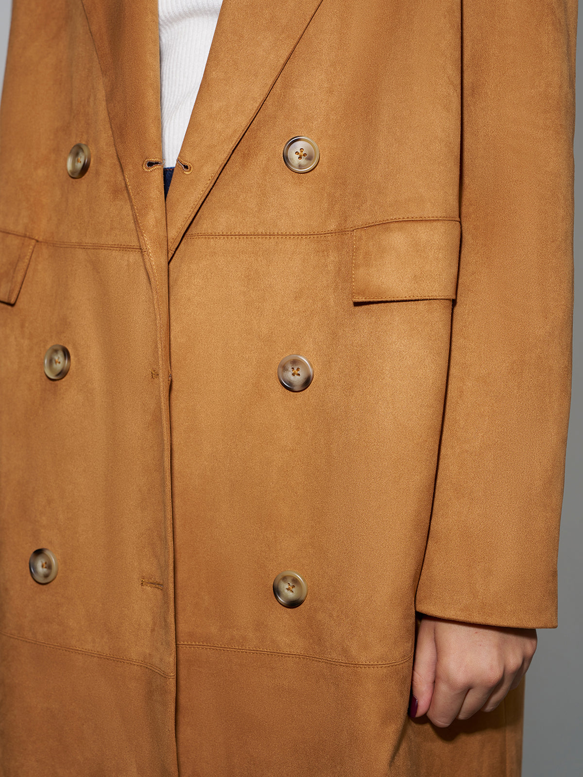 Suede Button Long Blazer-Massicos