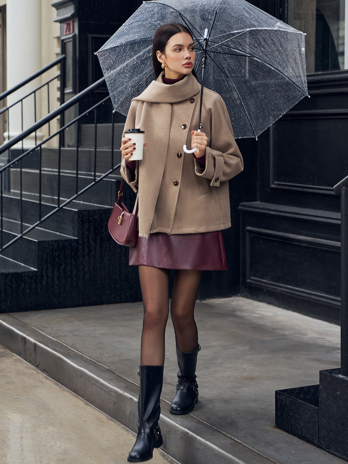 Pleated Jacket With Matching Button Scarf-Massicos