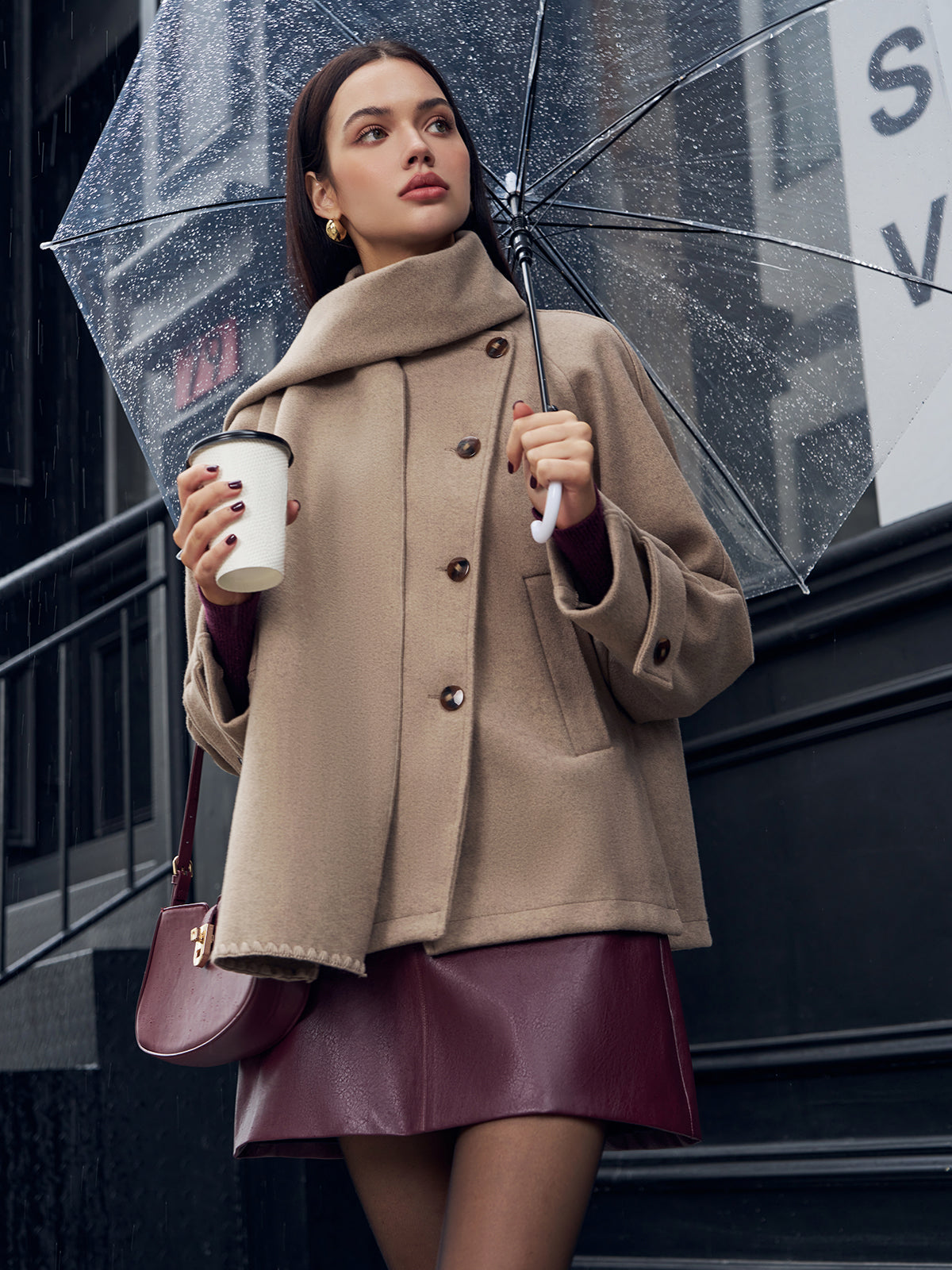Pleated Jacket With Matching Button Scarf-Massicos