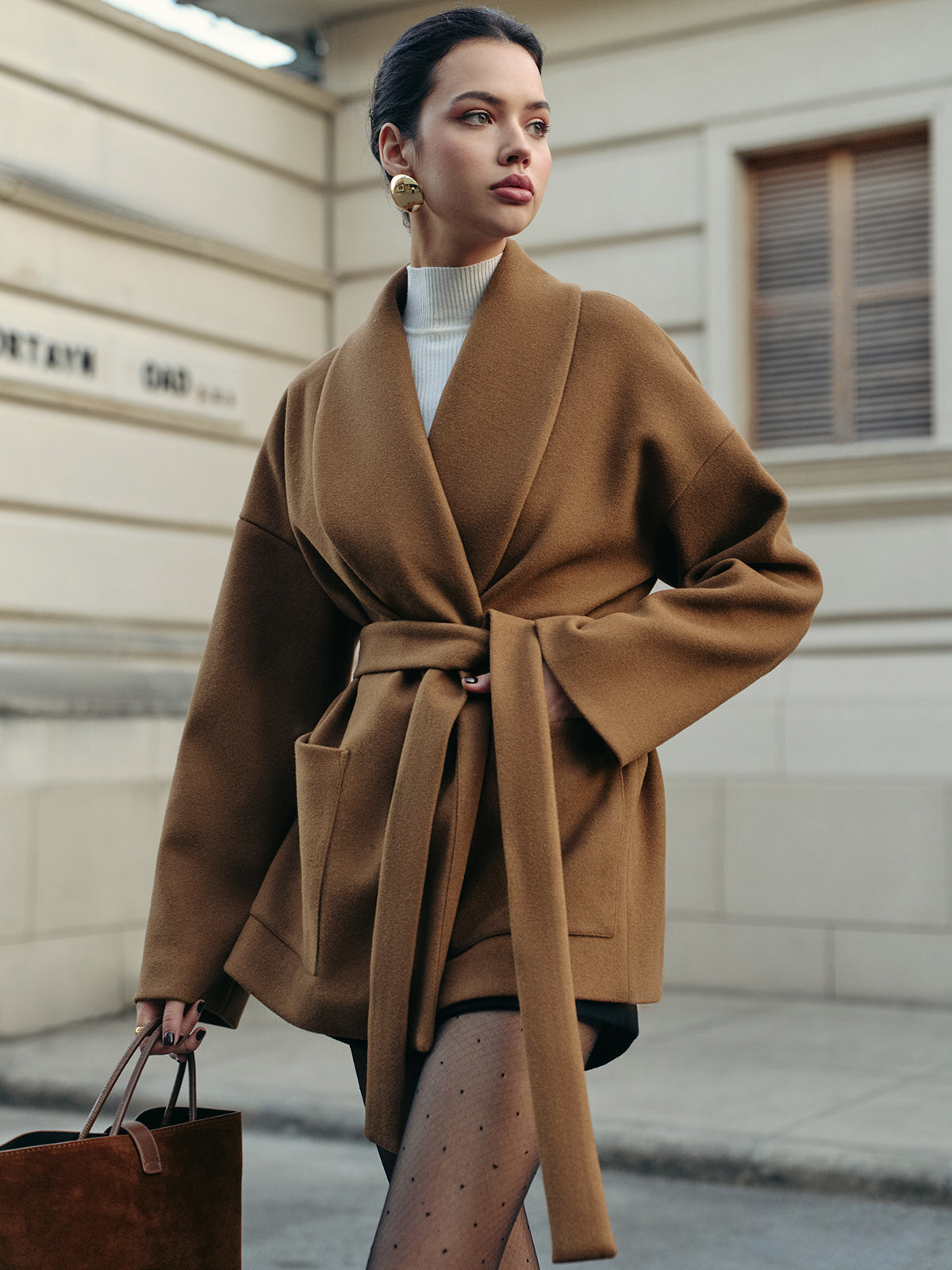 Utility Belted Tweed Coat-Massicos