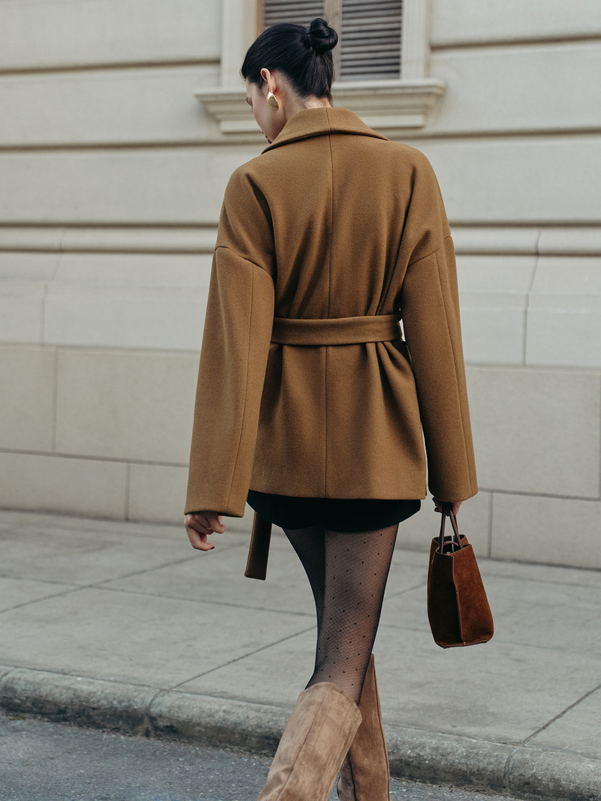 Utility Belted Tweed Coat-Massicos
