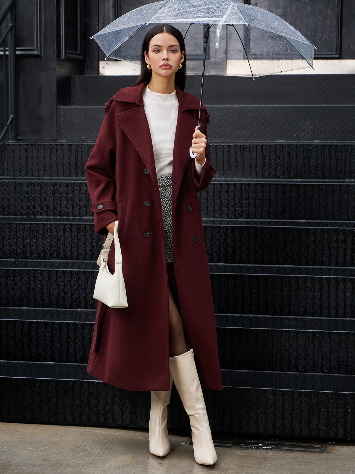 Regular Tweed Long Coat-Massicos