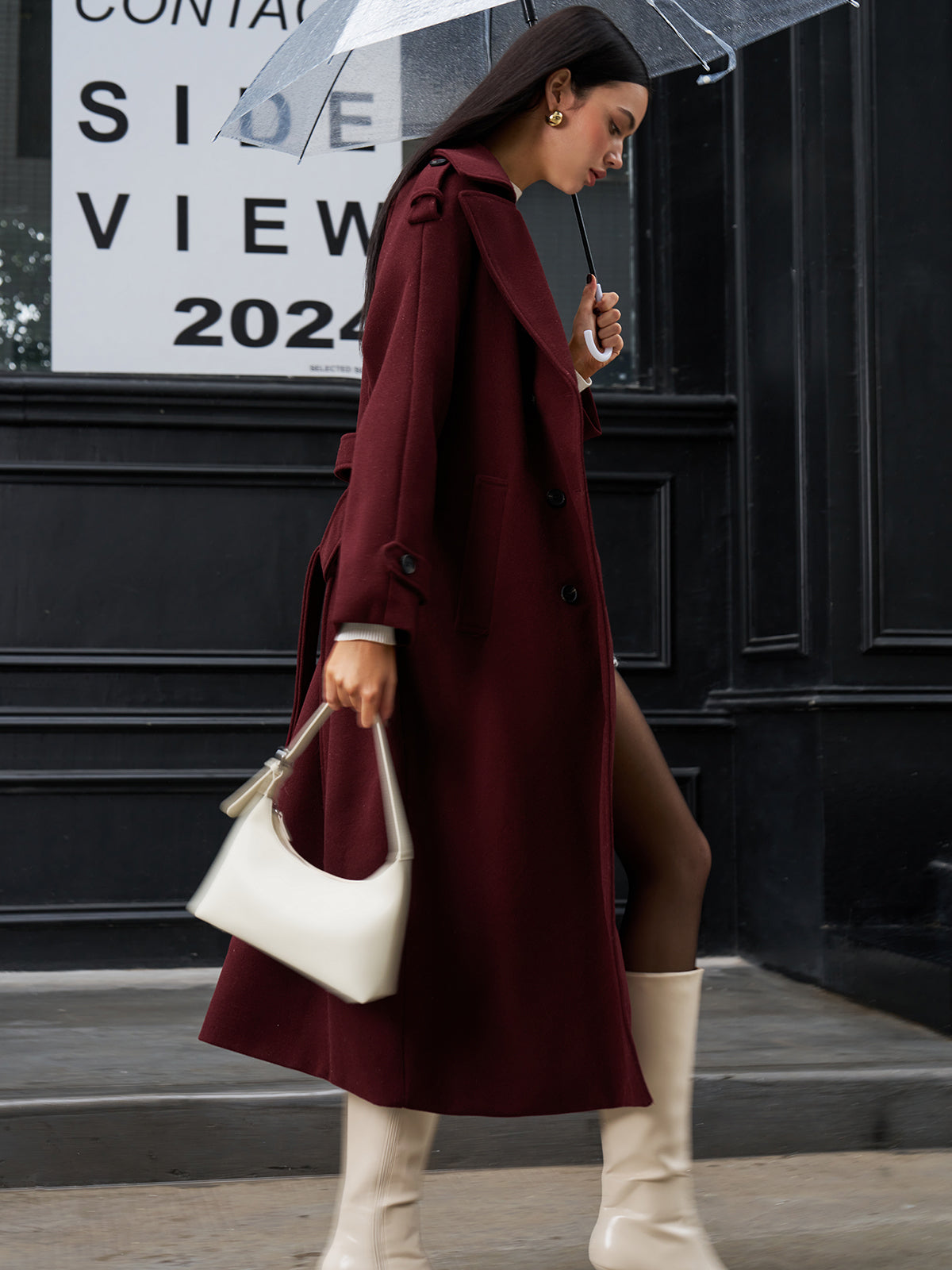 Regular Tweed Long Coat-Massicos