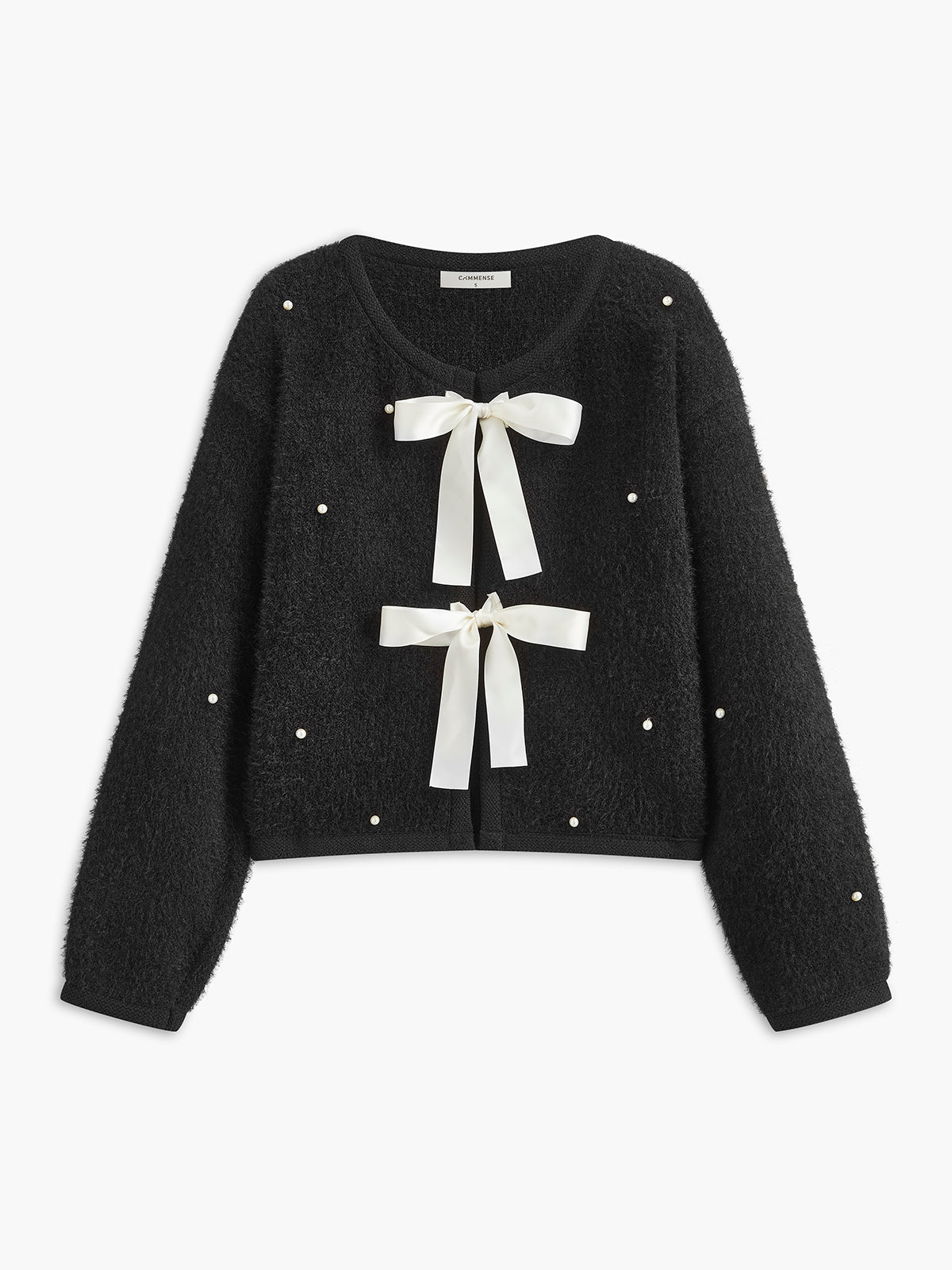Beaded Decor Bow Knit Top-Massicos