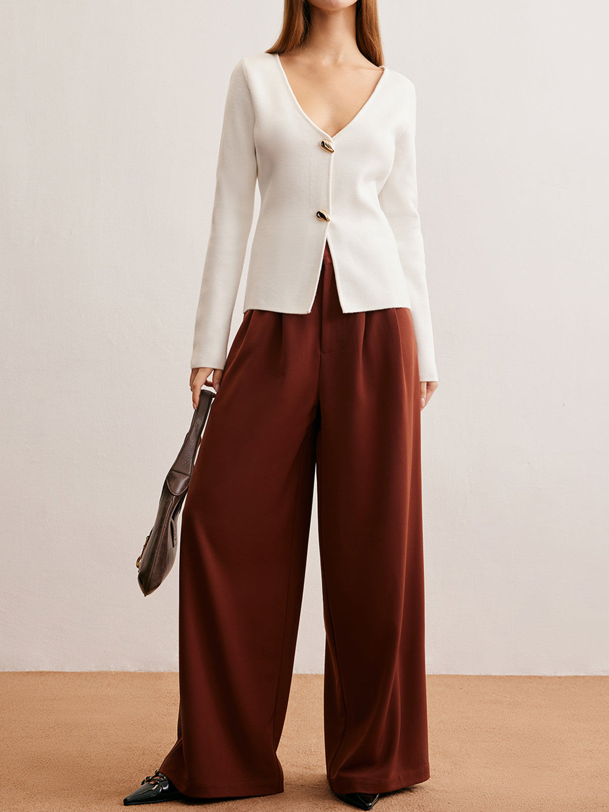 Waterdrop-Button V-Neck Cardigan-Massicos