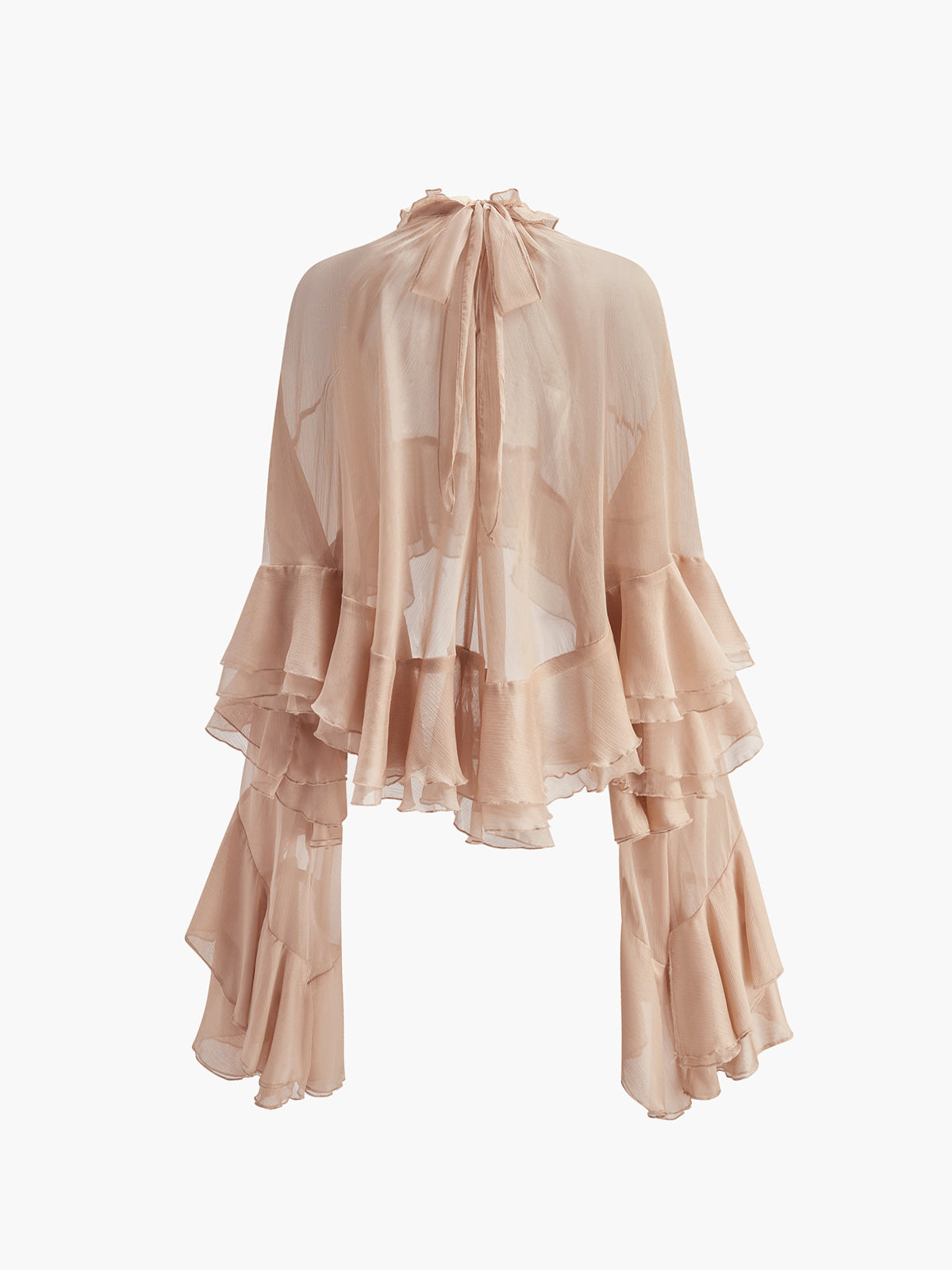 Sheer Turtleneck Ruffle Chiffon Blouse-Massicos