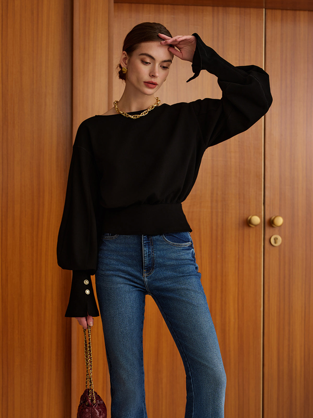 Bell Sleeve Cinched Sweatshirt-Massicos