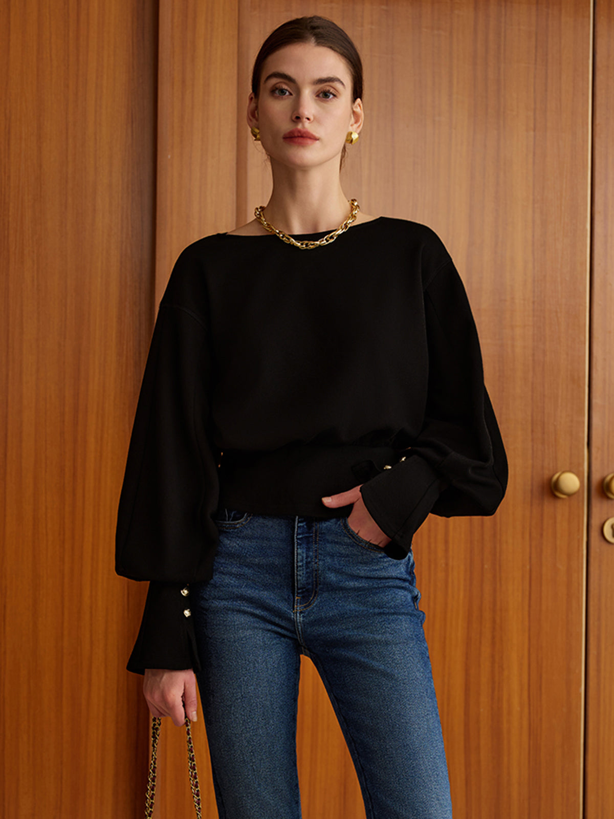 Bell Sleeve Cinched Sweatshirt-Massicos