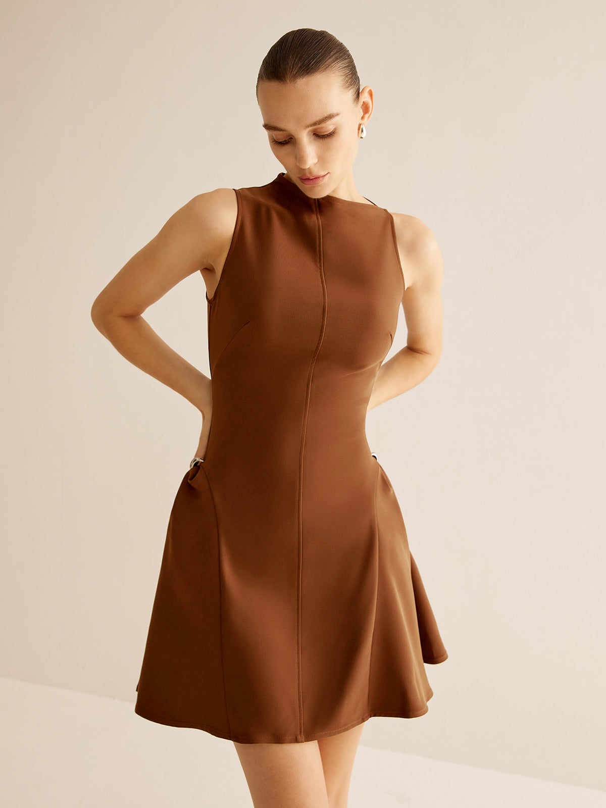 Asymmetrical Collar Panel Ruched Dress-Massicos