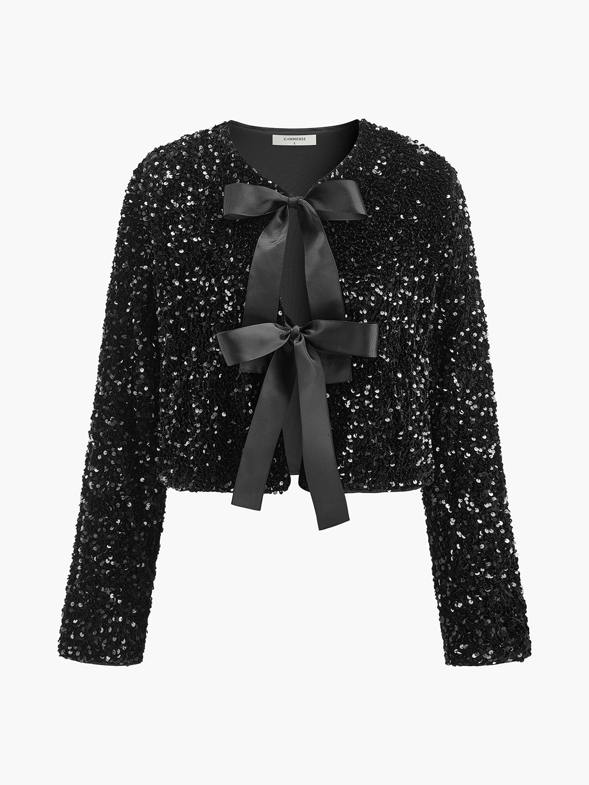 Sequins Velvet Bow Blazer-Massicos