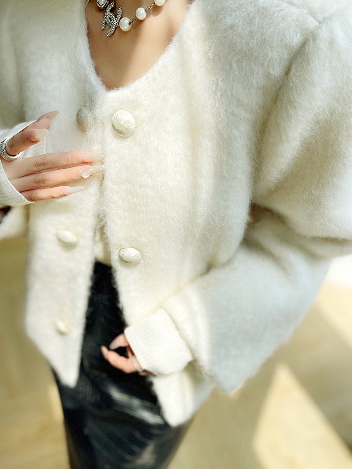 Fuzzy Button Short Wool Coat-Massicos