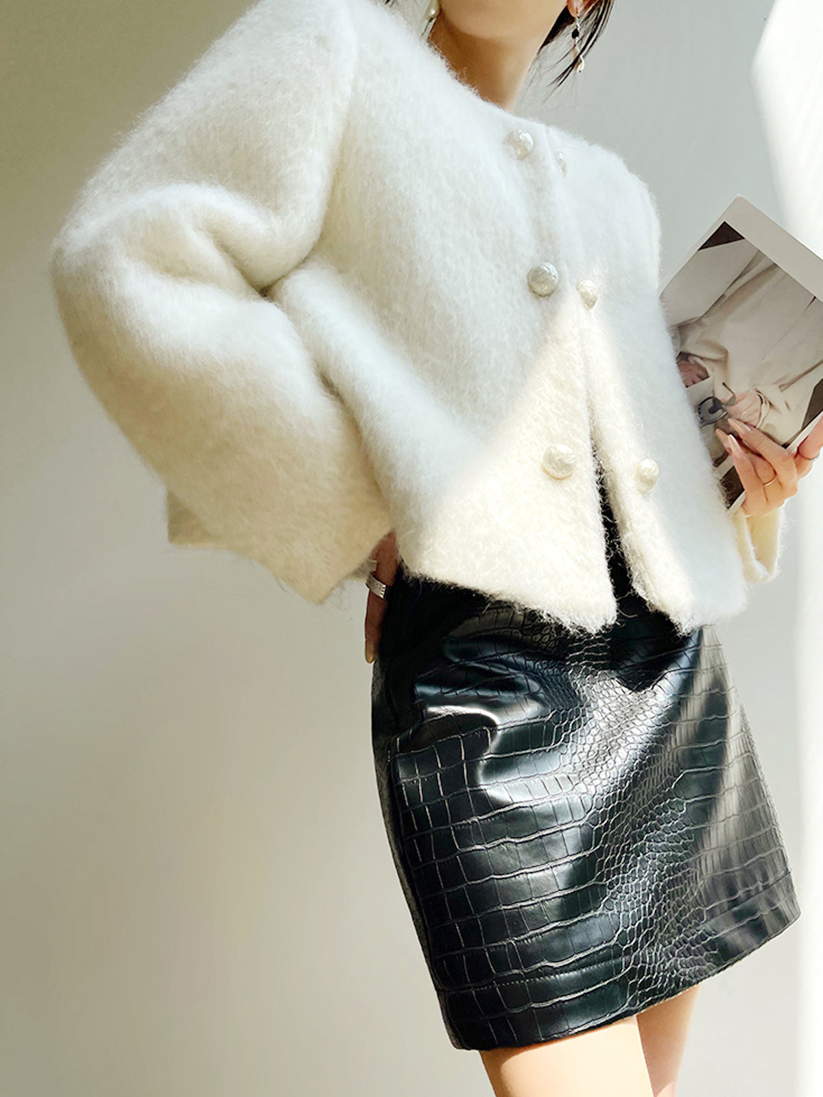Fuzzy Button Short Wool Coat-Massicos