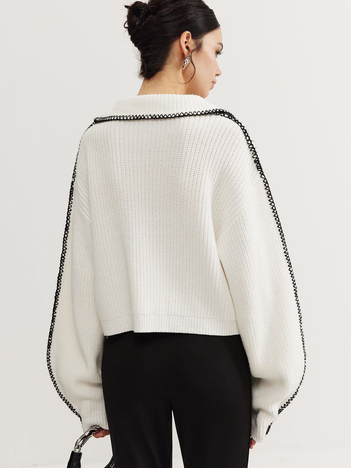 Contrast Trim Magnet Closure Knit Top-Massicos