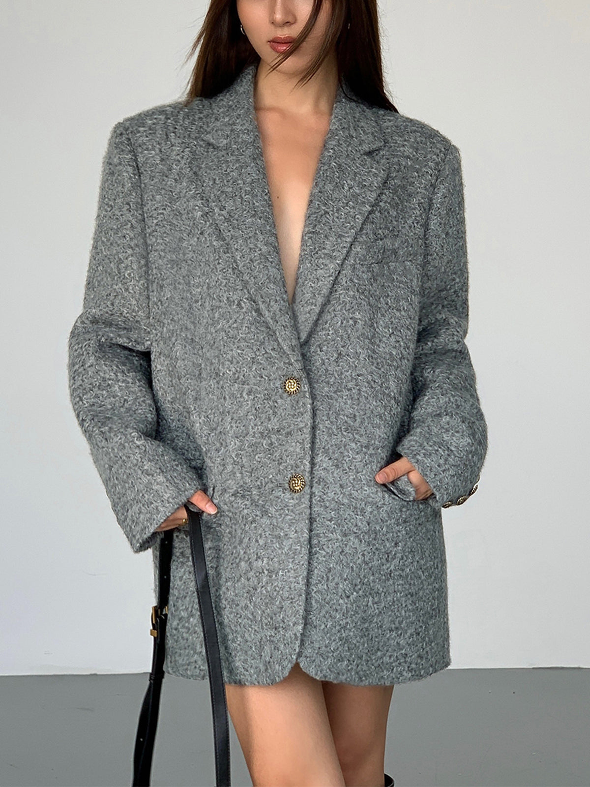 Tweed Long Blazer Without Belt-Massicos